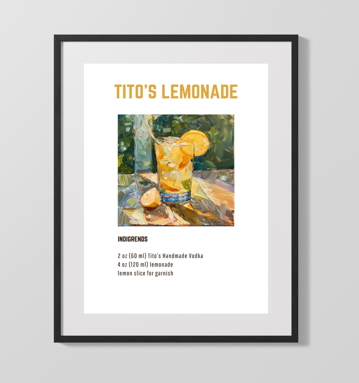 Tito's Lemonade 16x20 Unframed Print cocktail recipe wall art
