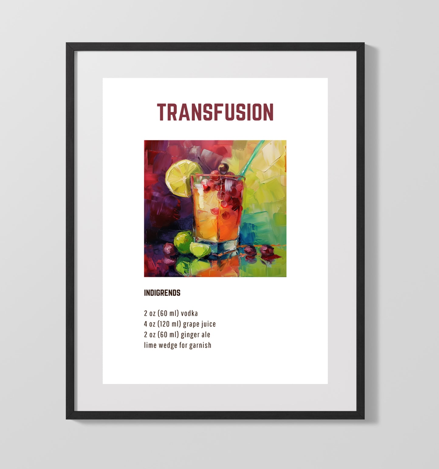 Transfusion 16x20 Unframed Print cocktail recipe wall art