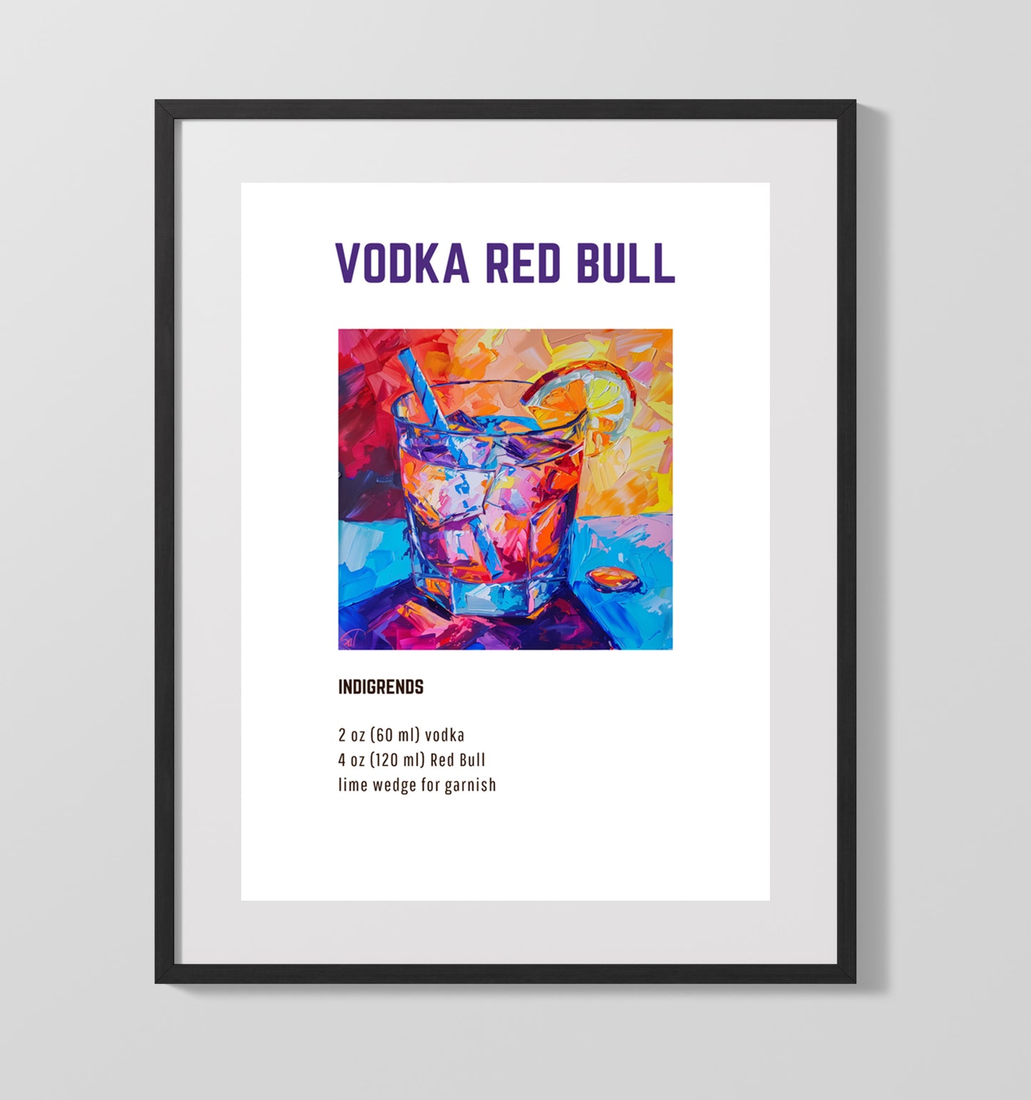 Vodka Red Bull 16x20 Unframed Print cocktail recipe wall art