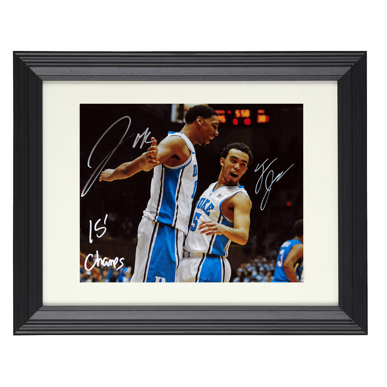 Duke – Okafor and Tyus Jones 2015 Champions Celebration – 8x10 black beveled framed college basketball wall art