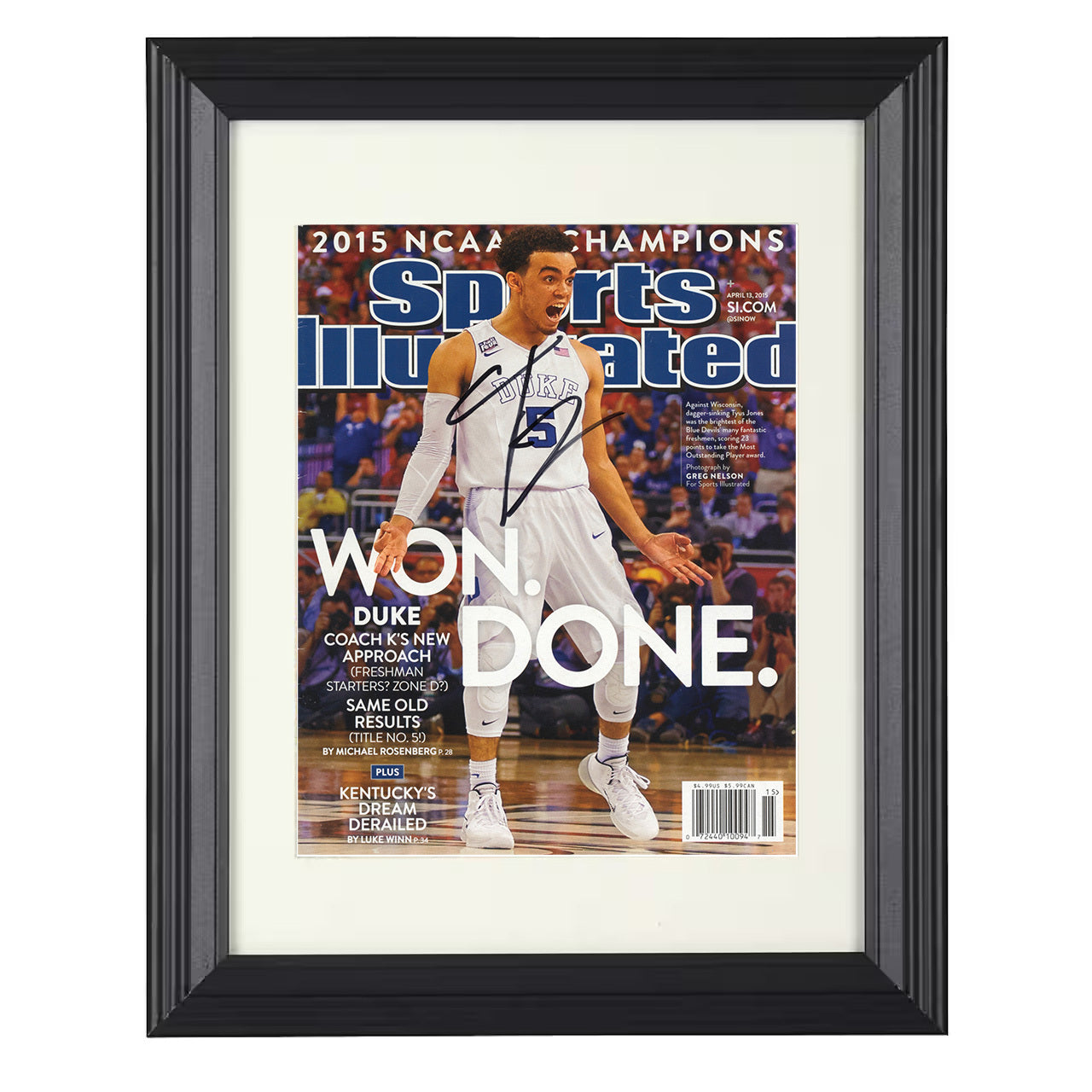 Duke – Tyus Jones Blue Devil Title Roar 2015 SI – 8x10 black beveled framed college basketball wall art