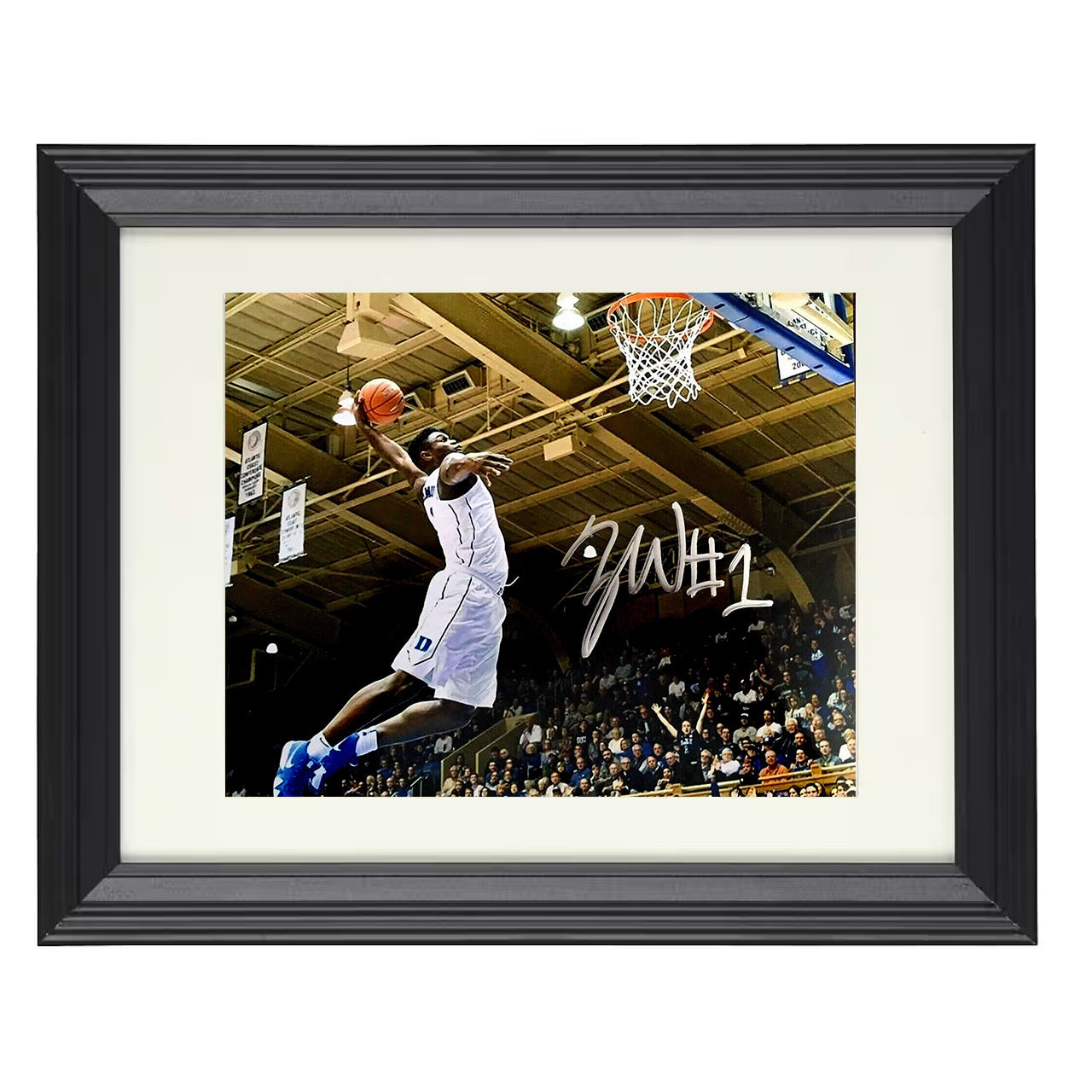 Duke – Zion Williamson Explosive Dunk – 8x10 black beveled framed college basketball wall art