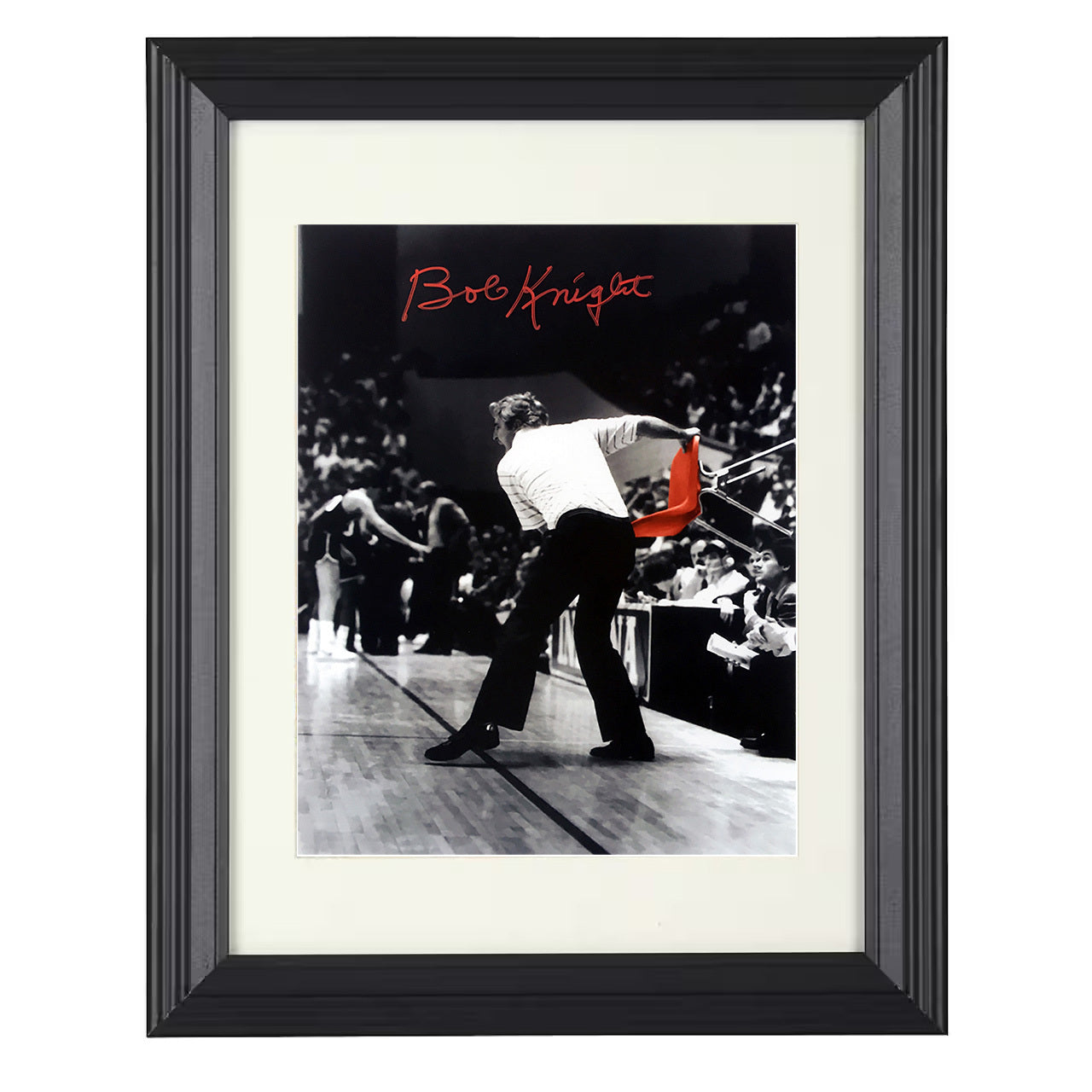 Indiana – Bob Knight Chair Toss Legendary Moment – 8x10 black beveled framed college basketball wall art