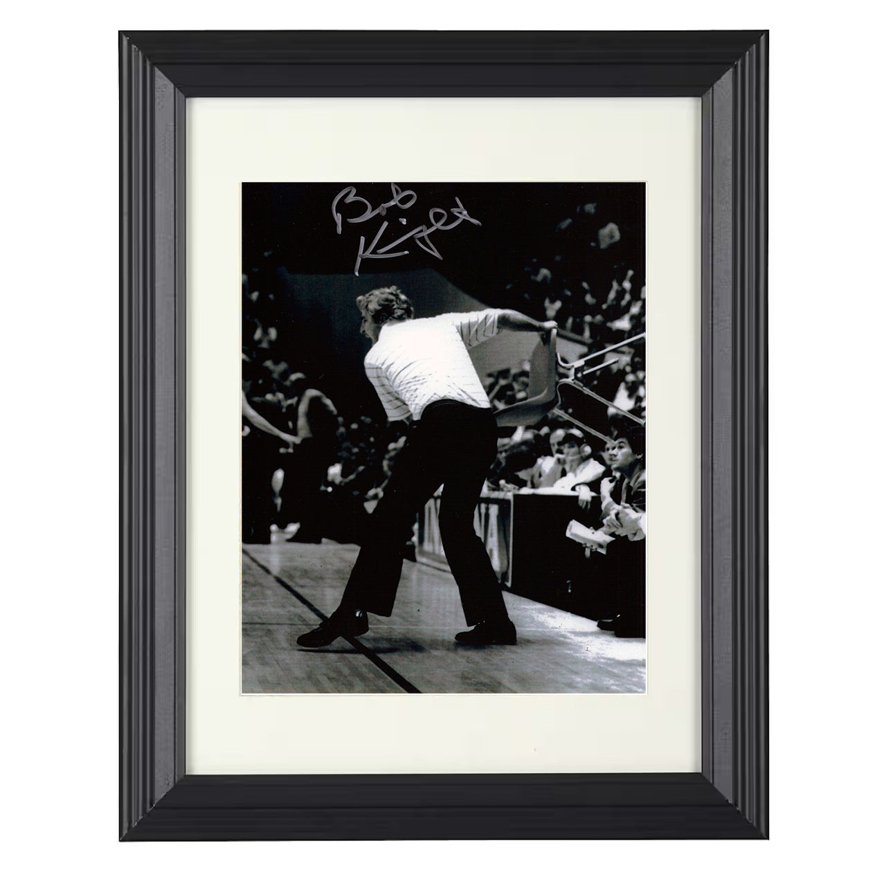 Indiana – Bobby Knight Chair Toss Sideline Fury – 8x10 black beveled framed college basketball wall art