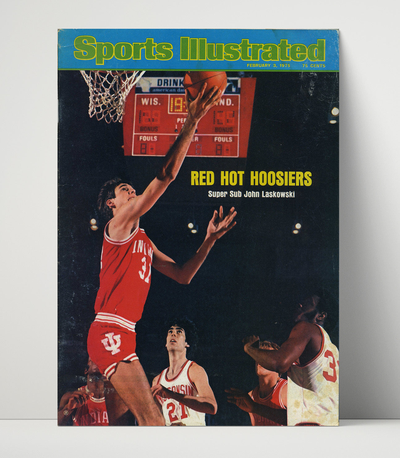 Indiana Basketball John Laskowski Red Hot Hoosiers Layup 1975 SI College Basketball Wall Art 16x20 Unframed Print college basketball wall art print