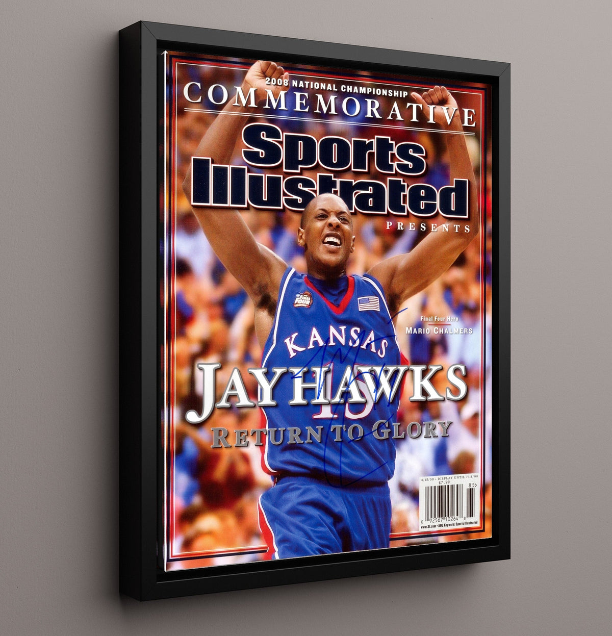 Kansas Basketball Mario Chalmers SI Cover Championship Hero 2008 8x10 Framed Canvas college basketball wall art