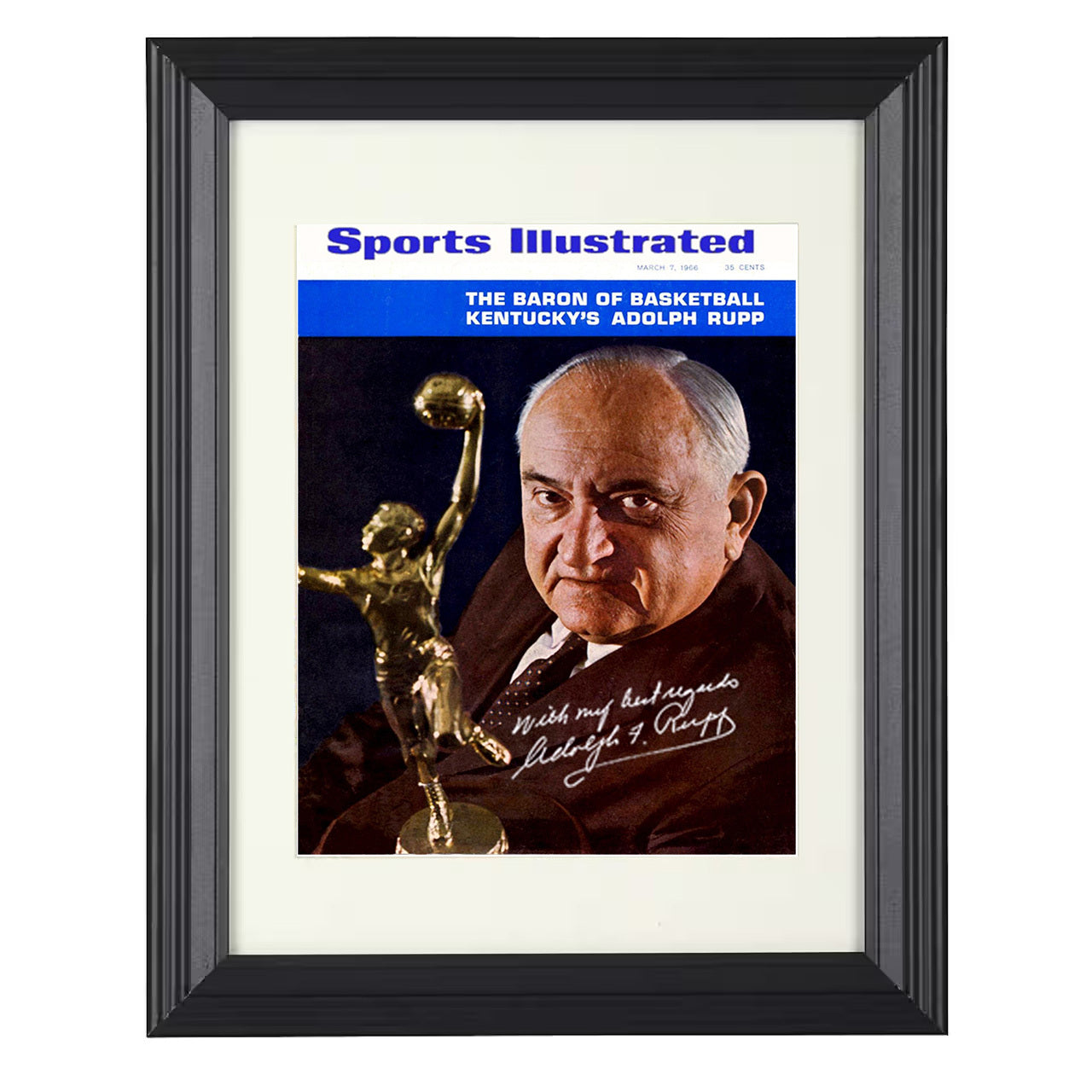 Kentucky – Adolph Rupp Baron of Hoops 1966 SI – 8x10 black beveled framed college basketball wall art