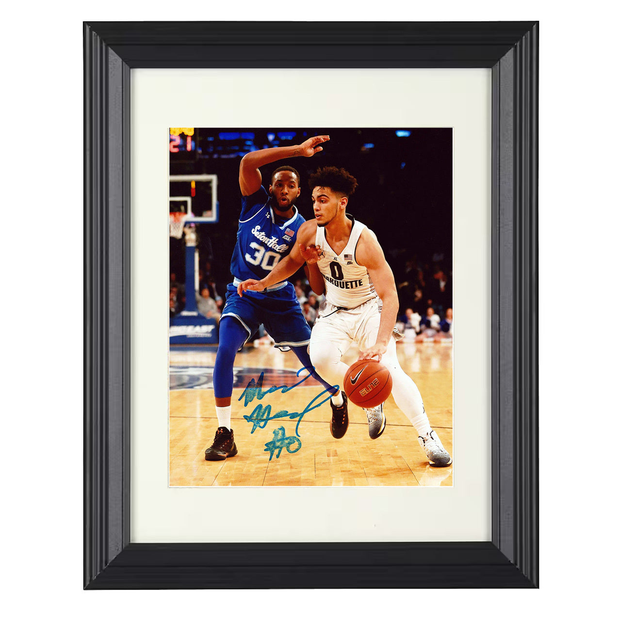 Marquette – Markus Howard Explosive Drive – 8x10 black beveled framed college basketball wall art