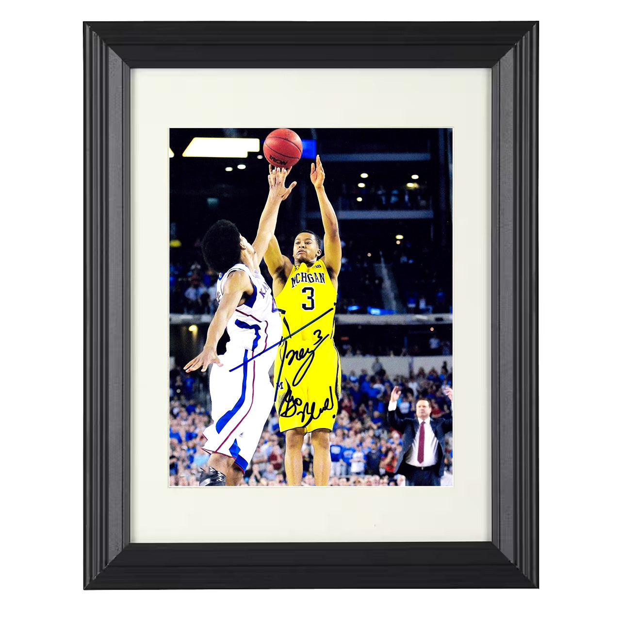 Michigan – Trey Burke Clutch Dagger Three – 8x10 black beveled framed college basketball wall art