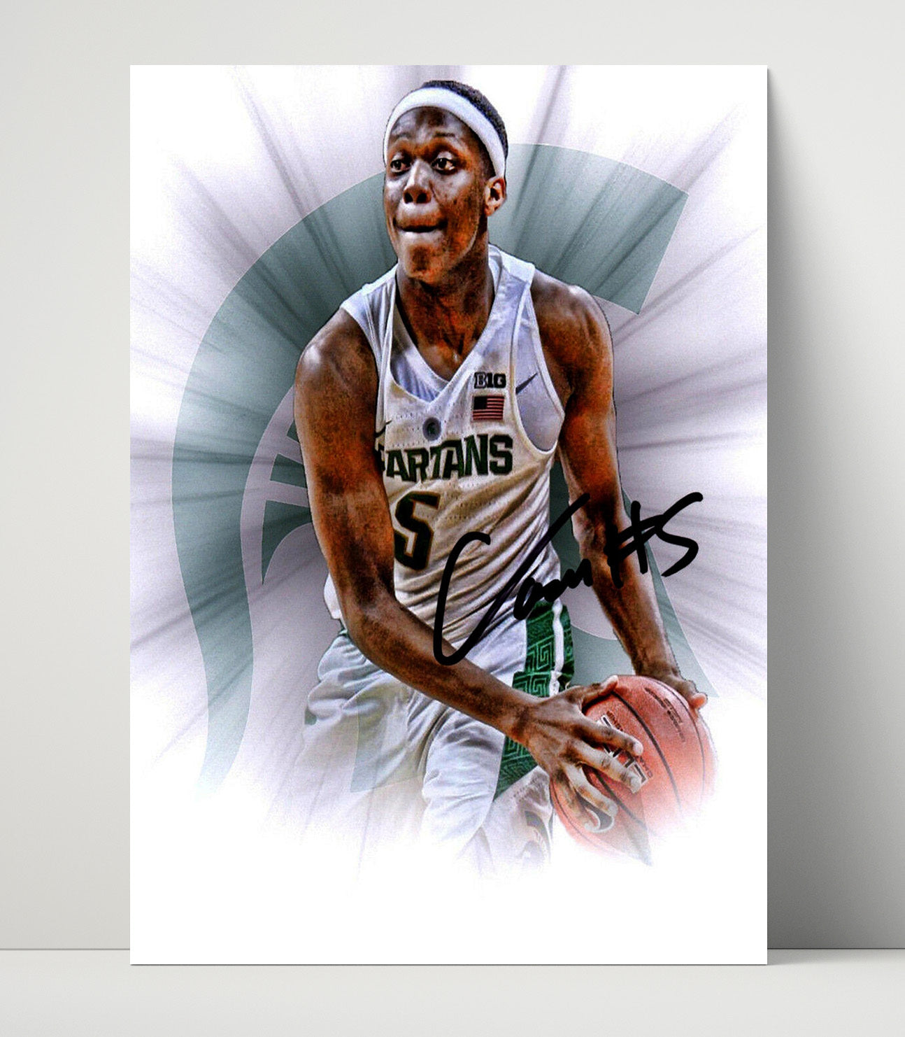 Michigan State Cassius Winston Ball Control Spotlight College Basketball Wall Art 16x20 Unframed Print college basketball wall art print
