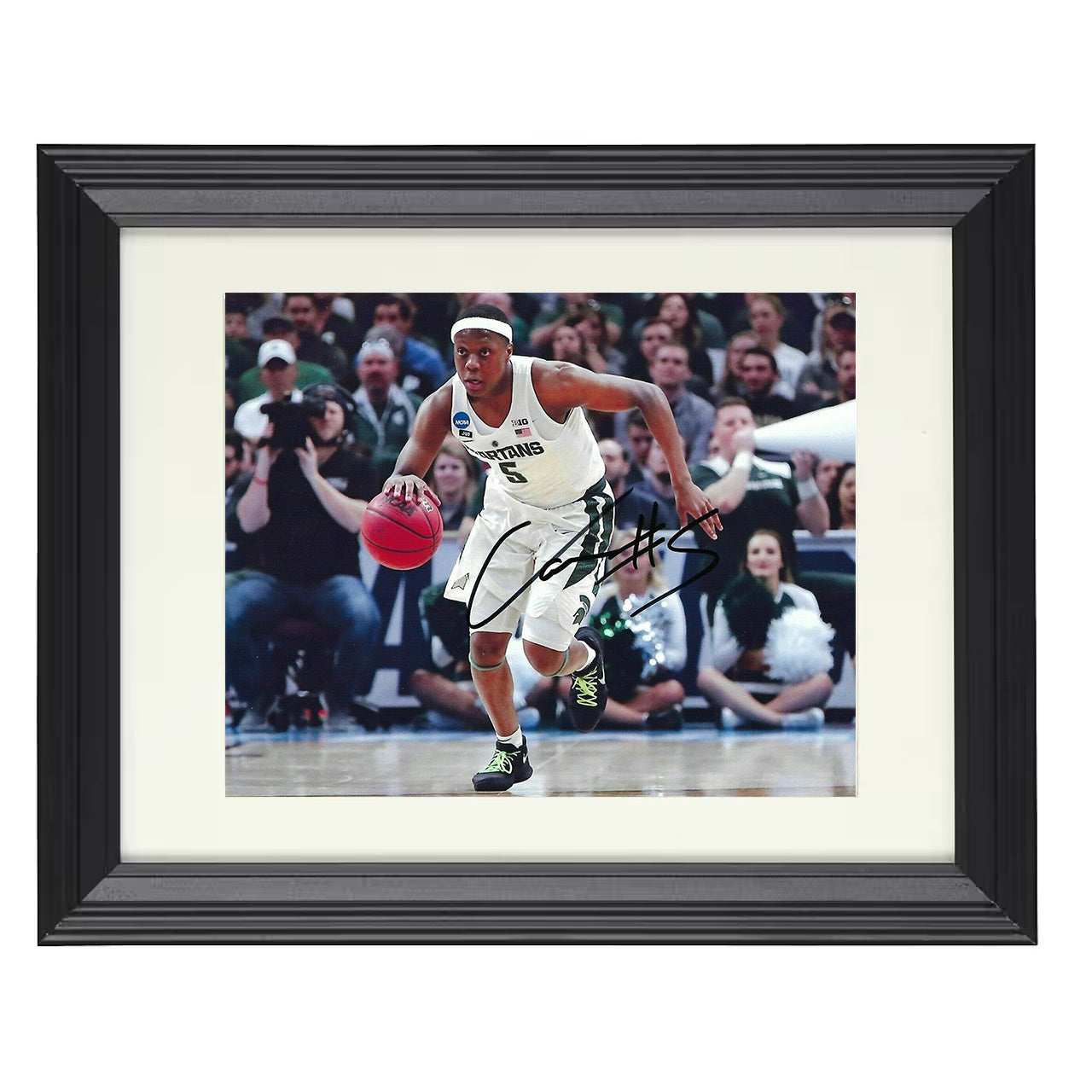 Michigan State – Cassius Winston Bringing Ball Up Court – 8x10 black beveled framed college basketball wall art
