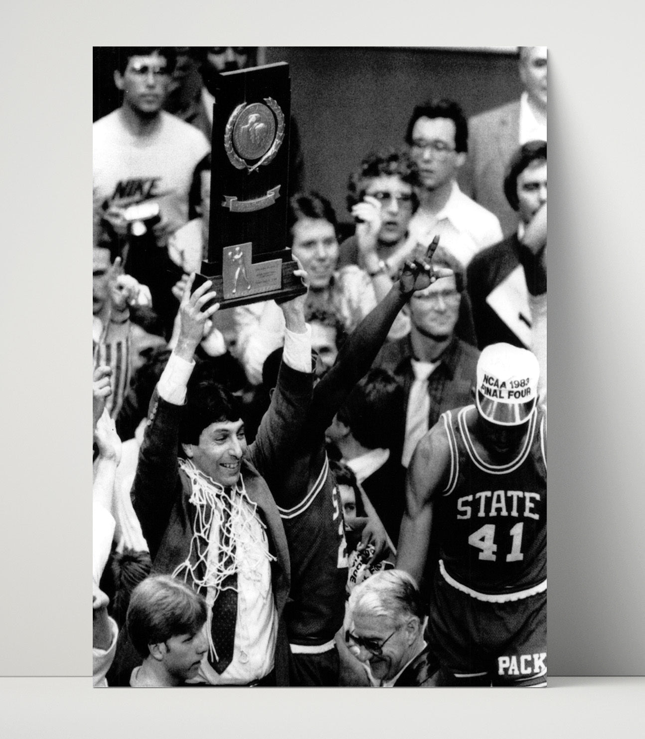 NC State Jim Valvano 1983 a championship celebration College Basketball Wall Art 16x20 Unframed Print college basketball wall art print