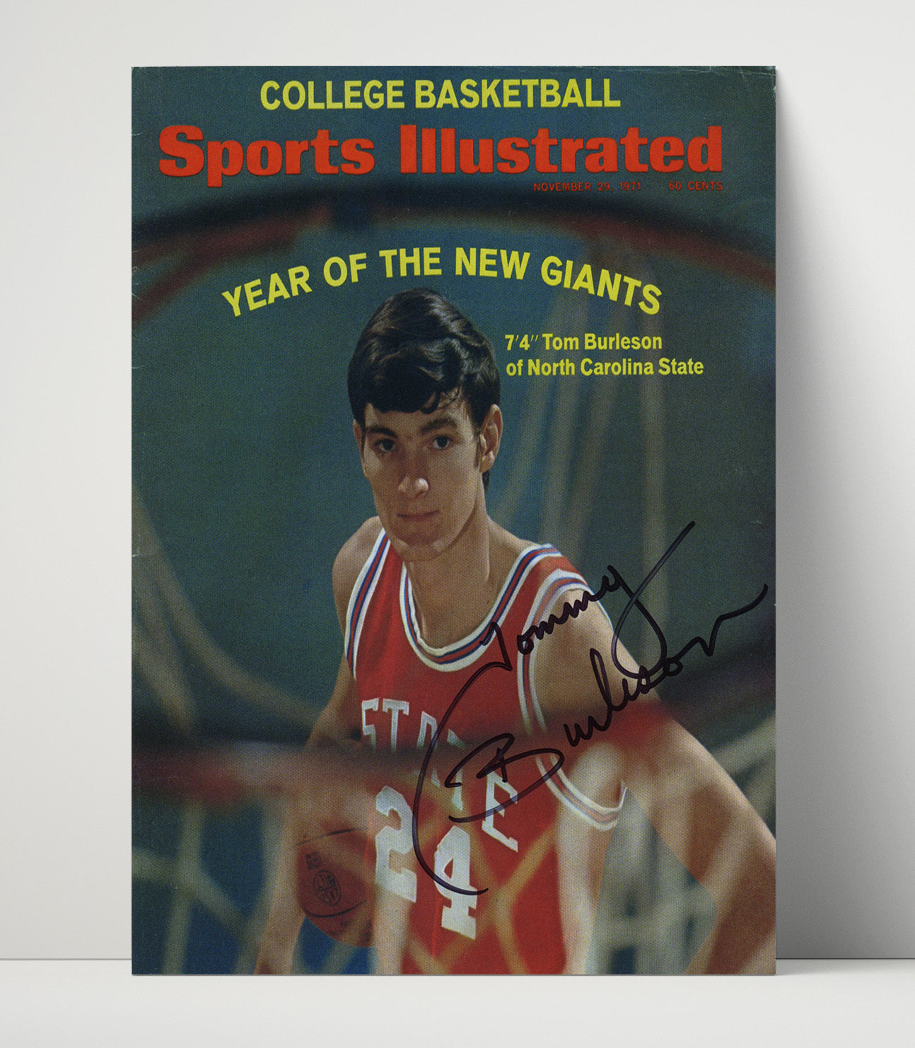 NC State Basketball Tom Burleson Towering Presence 1971 SI Cover College Basketball Wall Art 16x20 Unframed Print college basketball wall art print