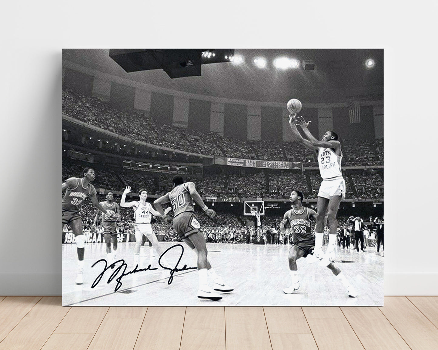 North Carolina Basketball Jordan Clutch Jumper Arena Spotlight College Basketball Wall Art 16x20 Unframed Print college basketball wall art print