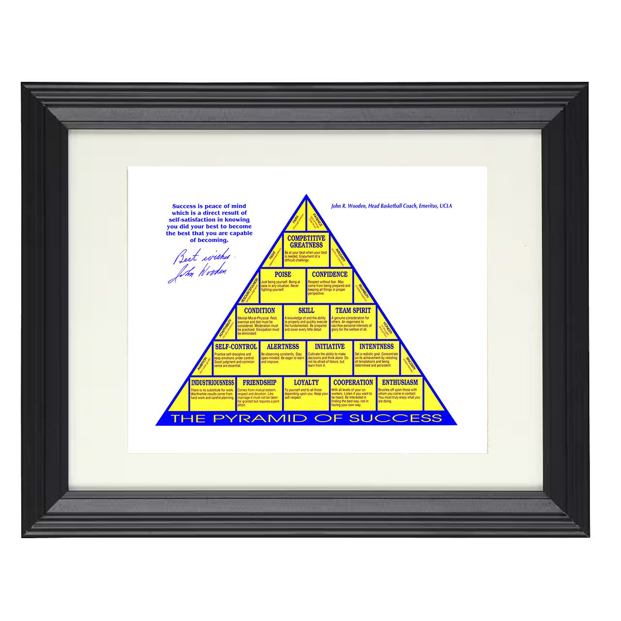 UCLA – John Wooden Pyramid of Success Legacy Display – 8x10 black beveled framed college basketball wall art