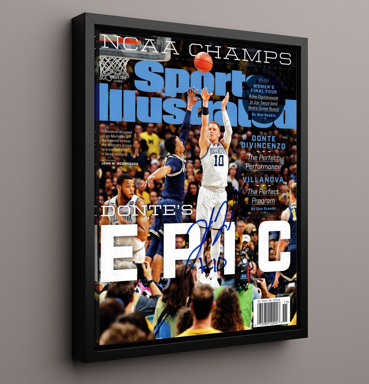Villanova Basketball Donte DiVincenzo Championship Shot Epic Performance 2018 SI Cover 8x10 Framed Canvas college basketball wall art