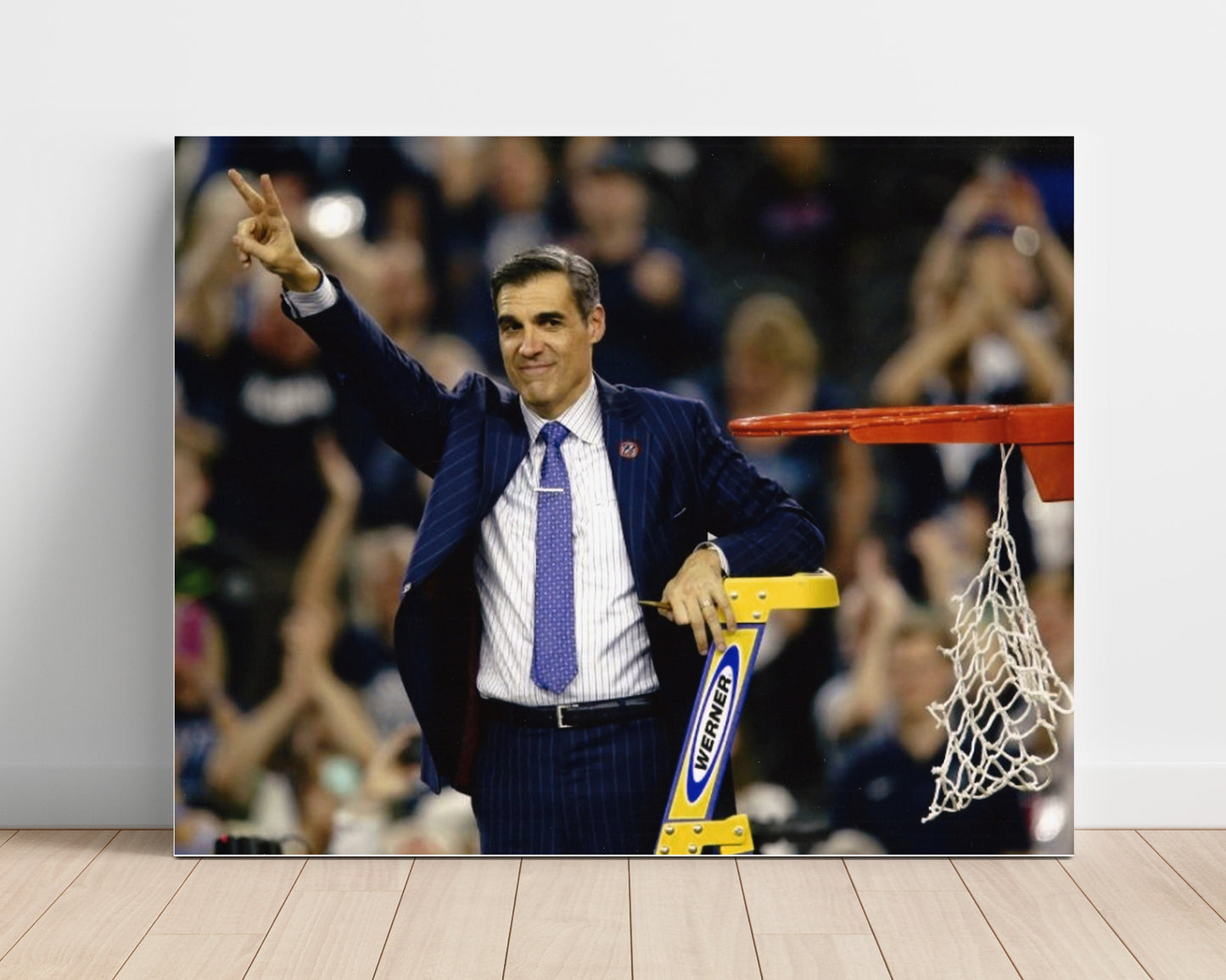 Villanova Basketball Jay Wright Championship Net Cut College Basketball Wall Art 16x20 Unframed Print college basketball wall art print