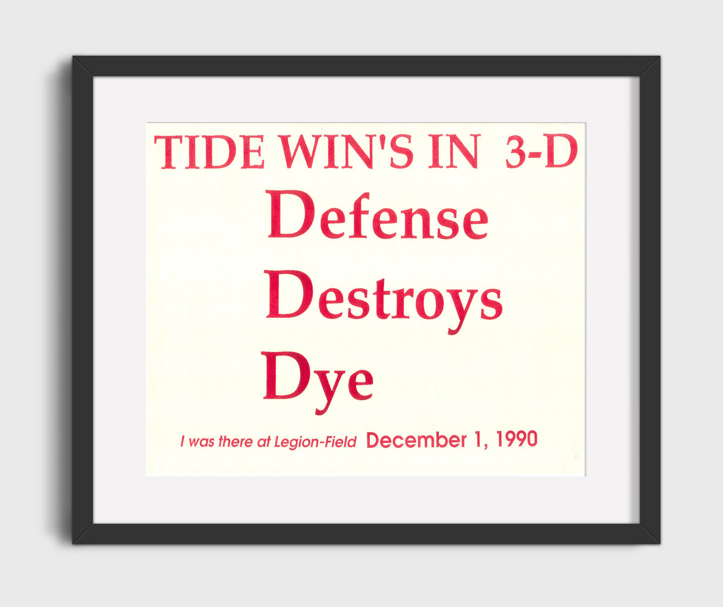 Alabama Football - 1990 Iron Bowl 3D Defense Poster 8x10 Gallery Frame college football wall art