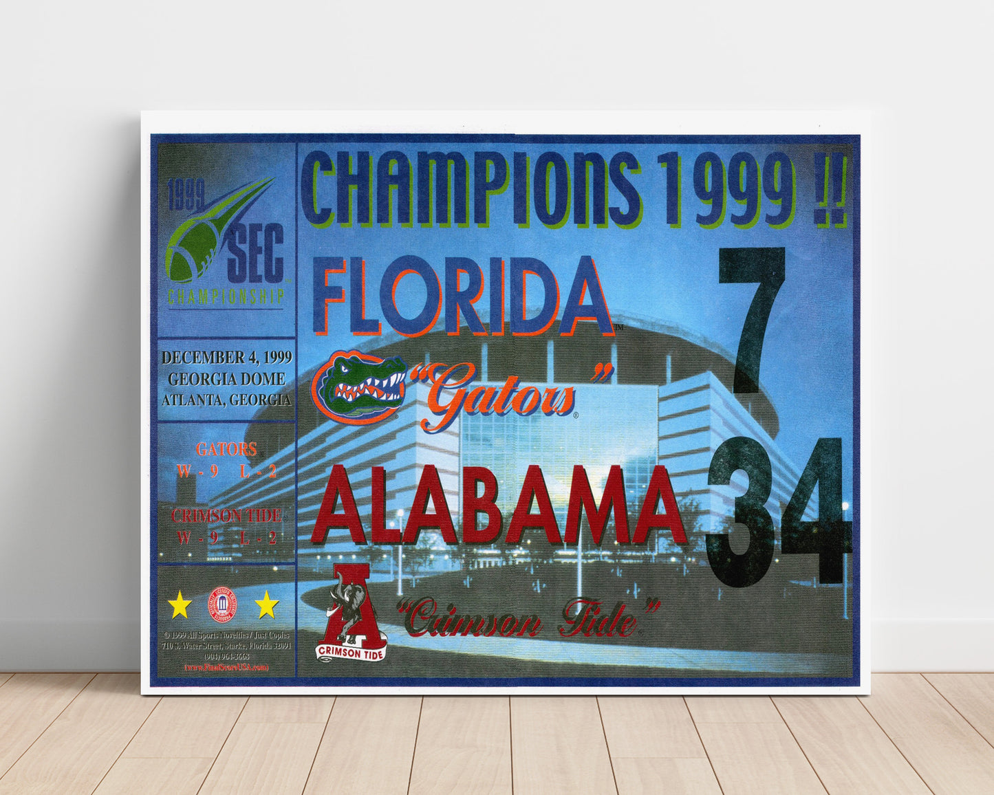 Alabama Football 1999 SEC Championship Scorecard College Football Wall Art 16x20 Unframed Print wall art print – College Football decor