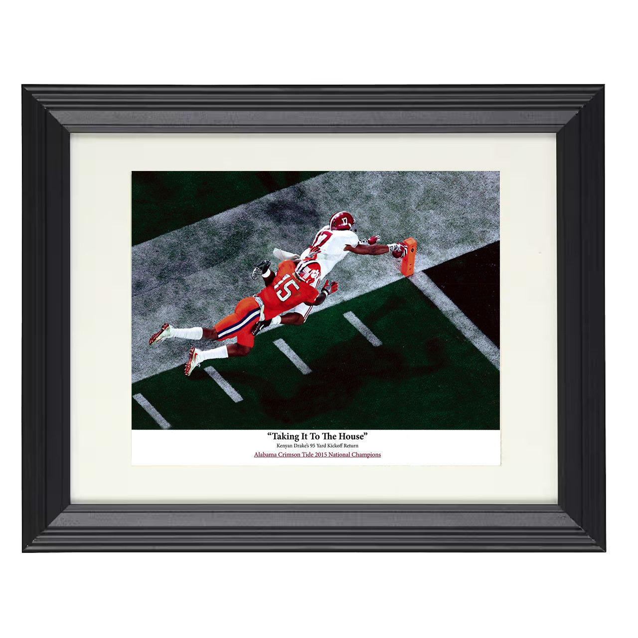 Alabama Football Kenyan Drake Kick Return Touchdown Dive 8x10 black beveled frame college football wall art