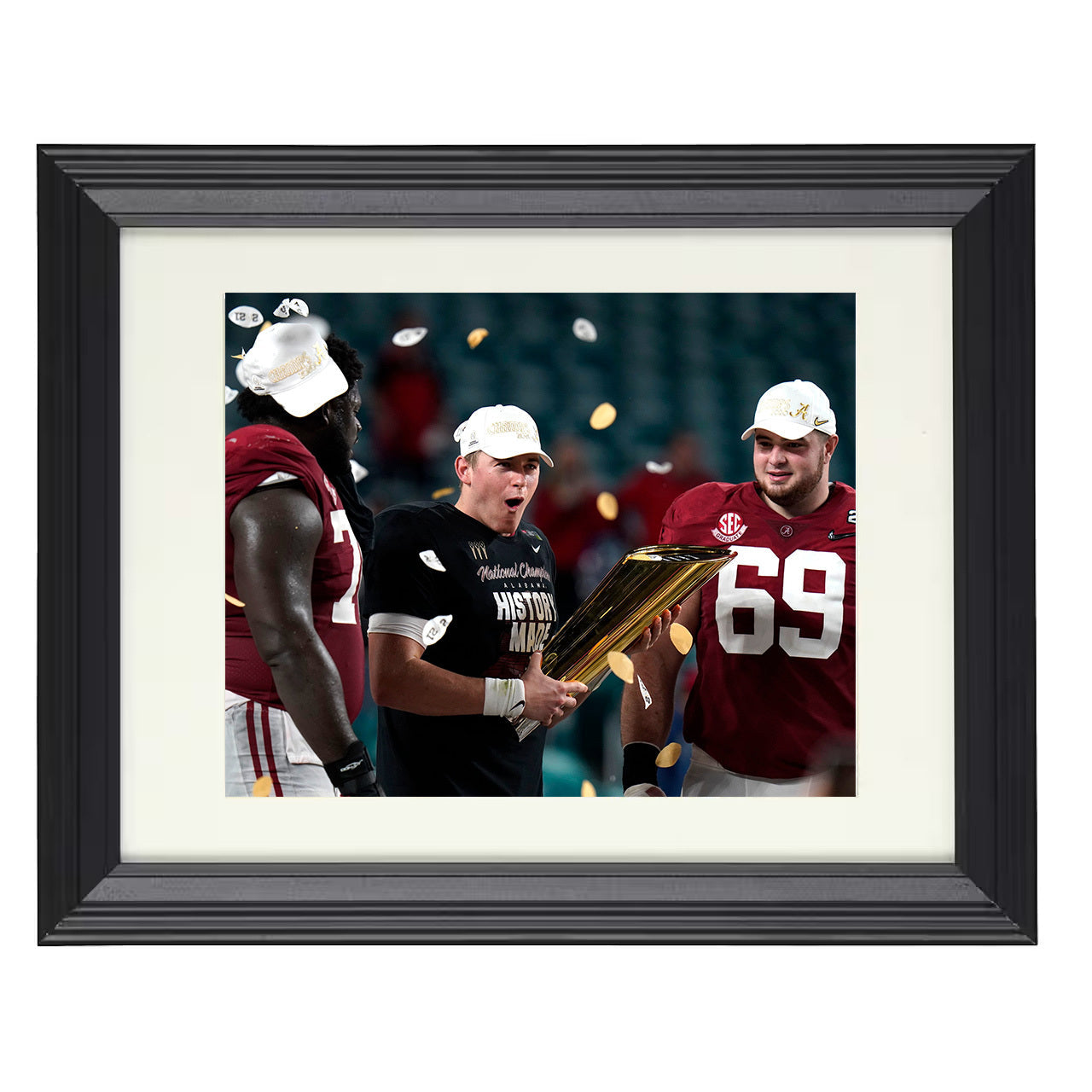 Alabama Mac Jones and Landon Dickerson Championship Trophy 8x10 black beveled frame college football wall art