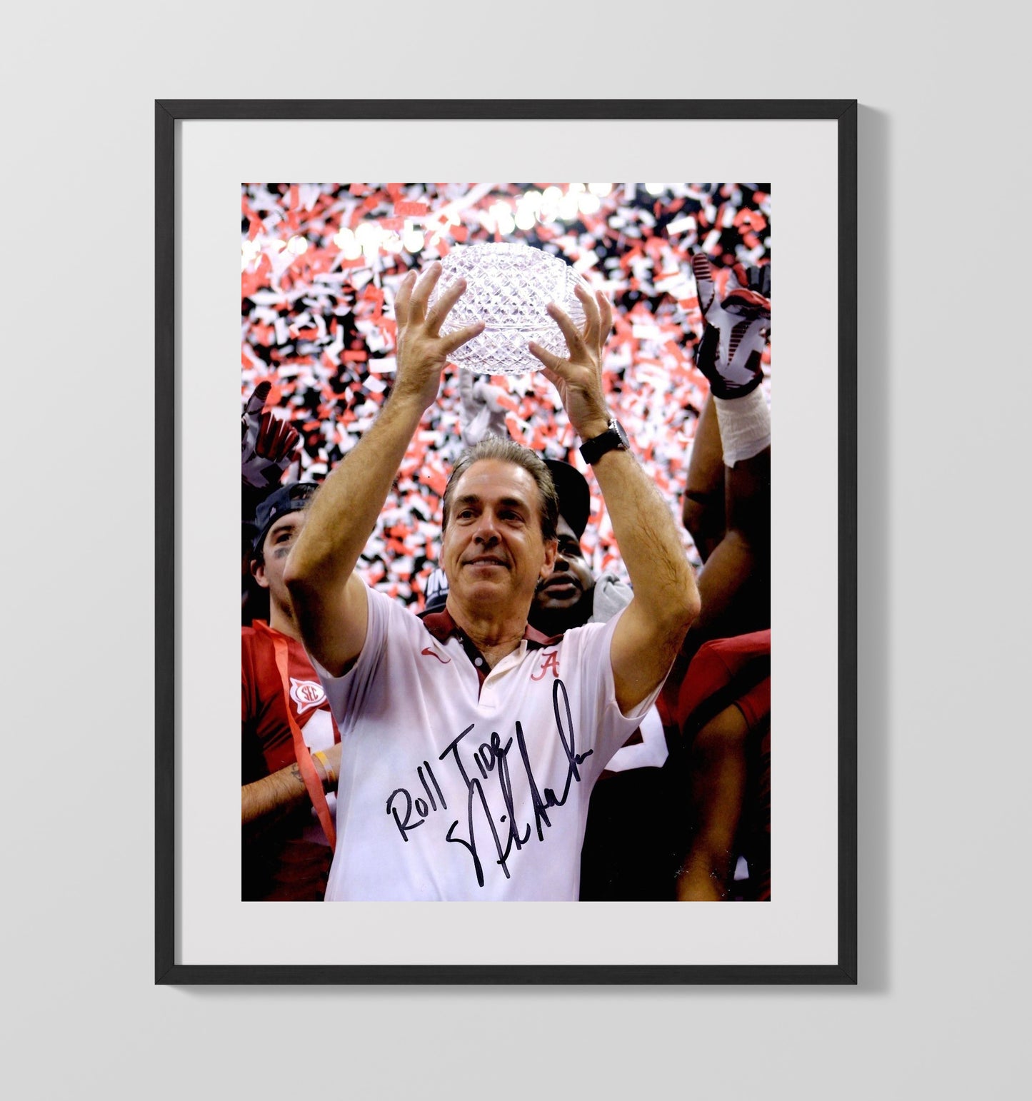Alabama Football - Nick Saban Trophy Raise - Roll Trophy Tide 8x10 Gallery Frame college football wall art