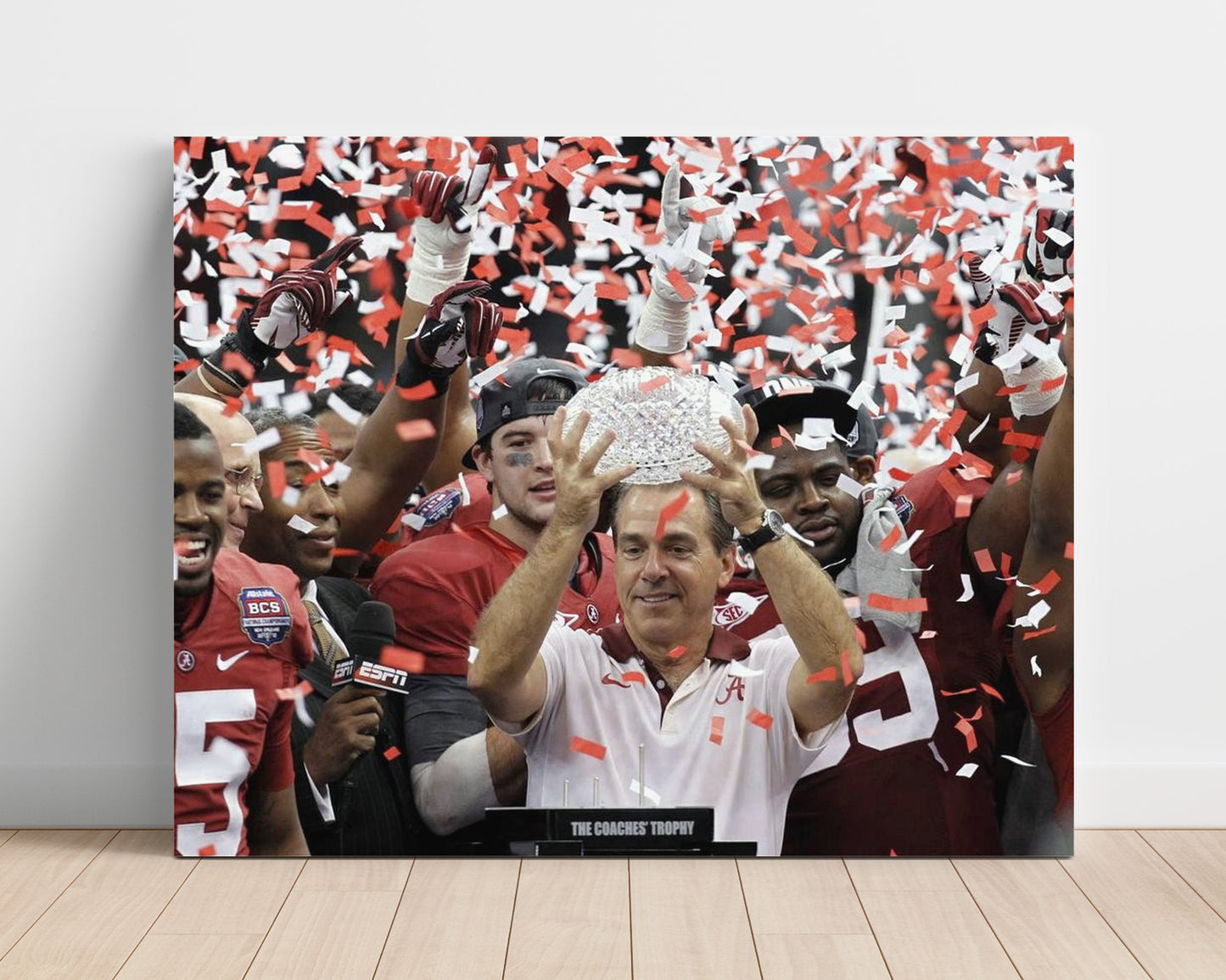 Alabama Football Saban Championship Trophy Confetti College Football Wall Art 16x20 Unframed Print wall art print – College Football decor