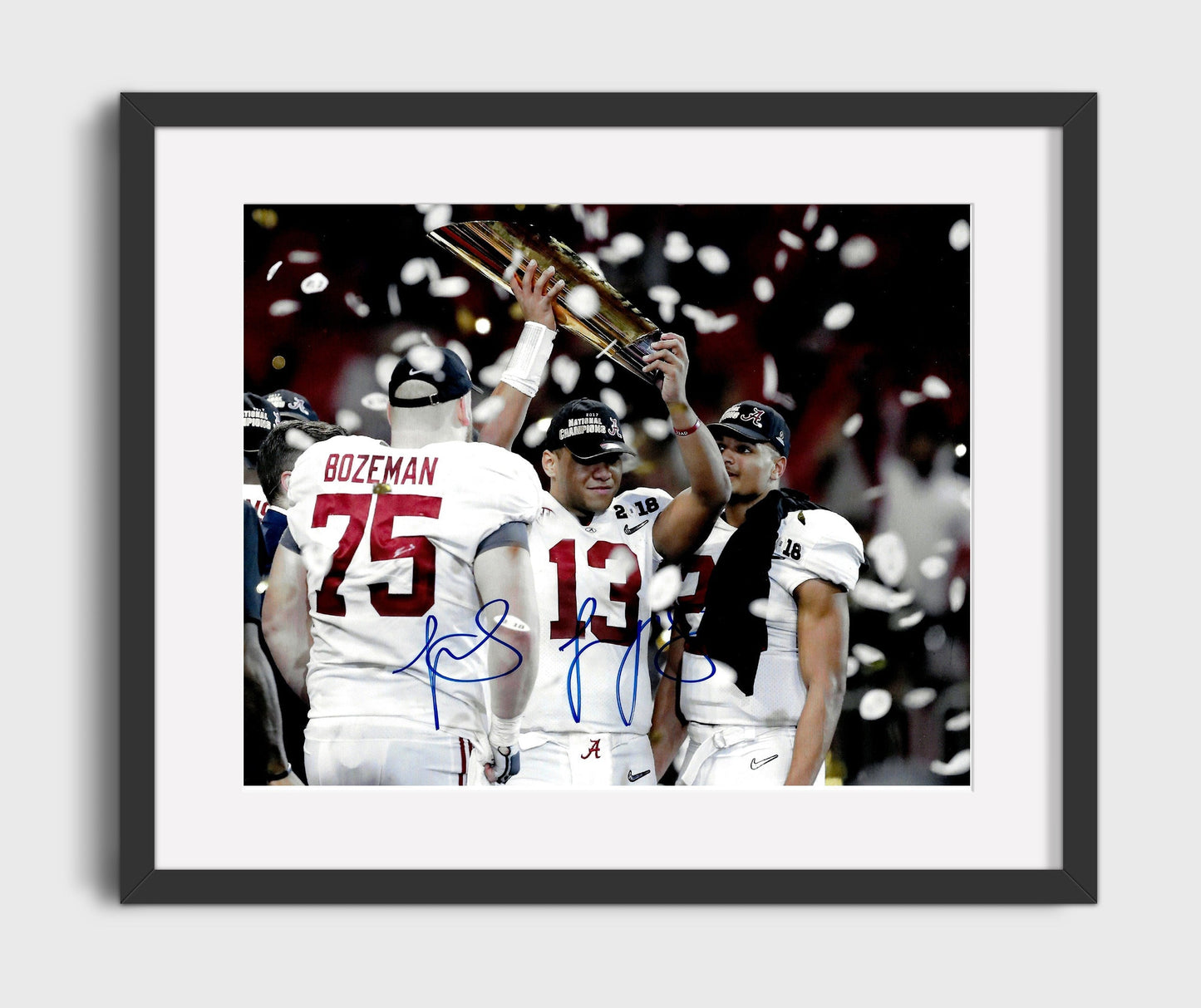 Alabama Football - Tua Tagovailoa Trophy Celebration Confetti Championship Moment 8x10 Gallery Frame college football wall art