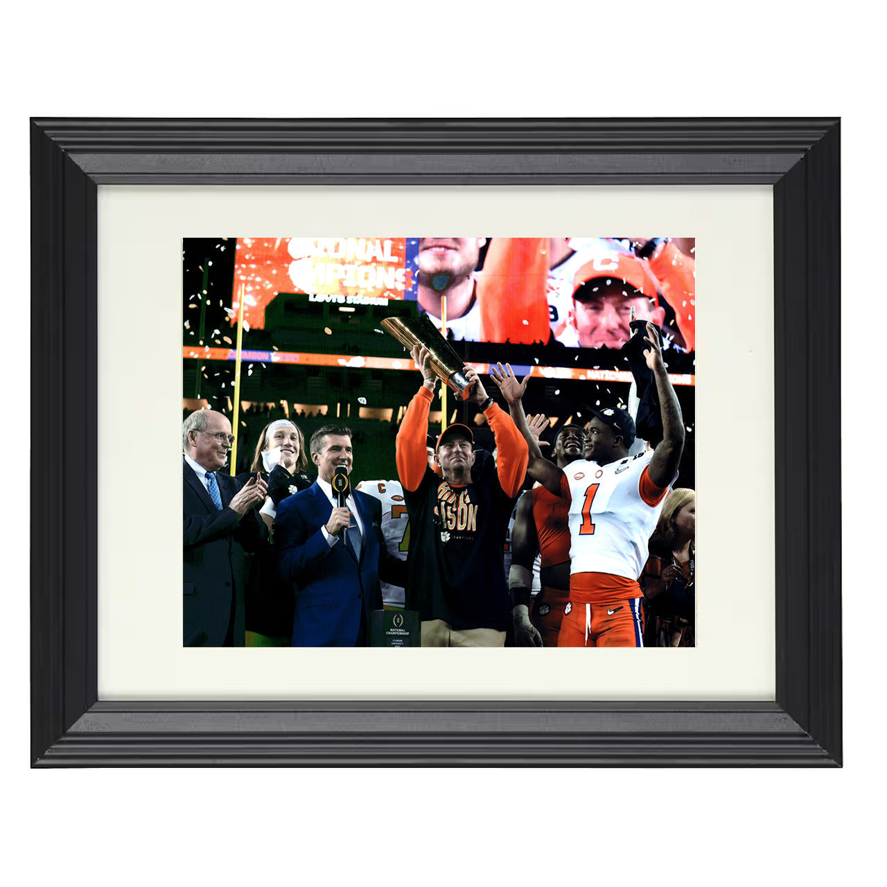 Clemson Dabo Swinney Championship Trophy Celebration 2018 8x10 black beveled frame college football wall art