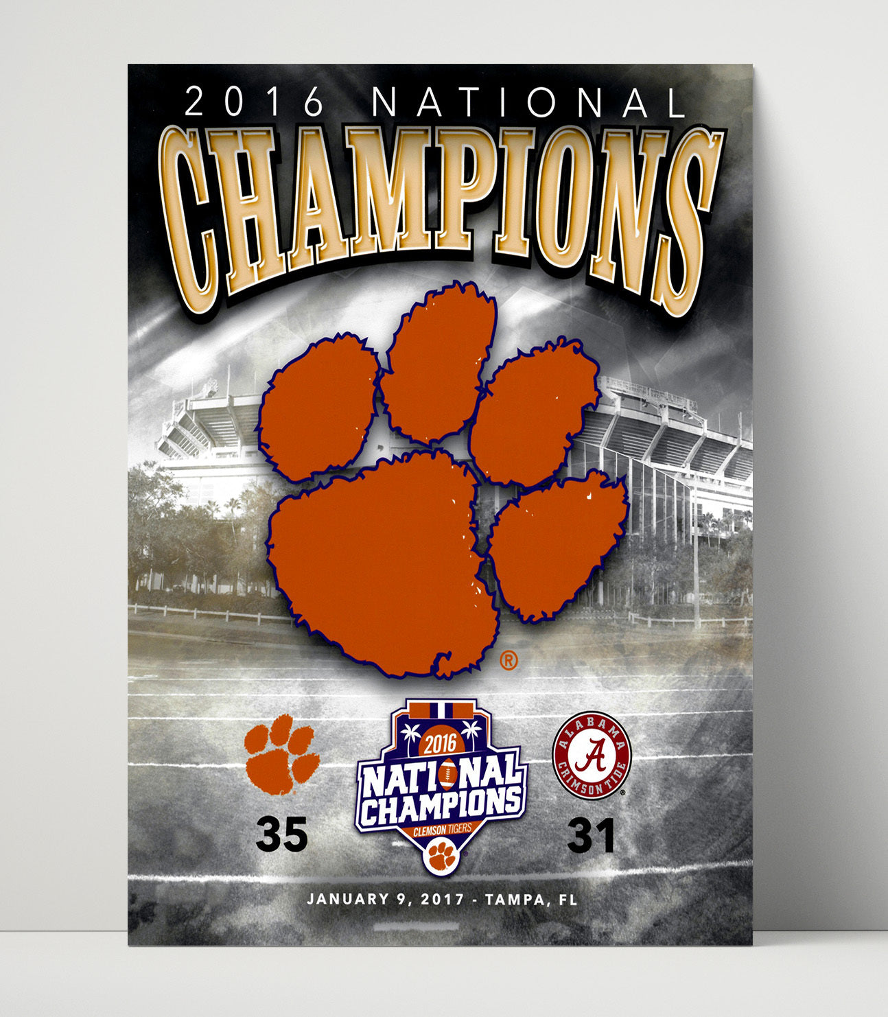 Clemson Football National Championship Victory Scorecard 2017 College Football Wall Art 16x20 Unframed Print wall art print – College Football decor
