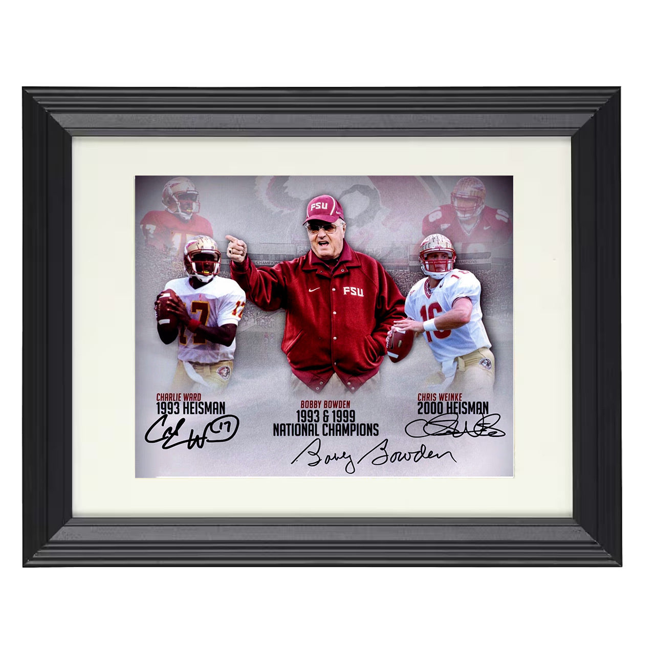 Florida State Bobby Bowden with Ward and Weinke Heisman 8x10 black beveled frame college football wall art