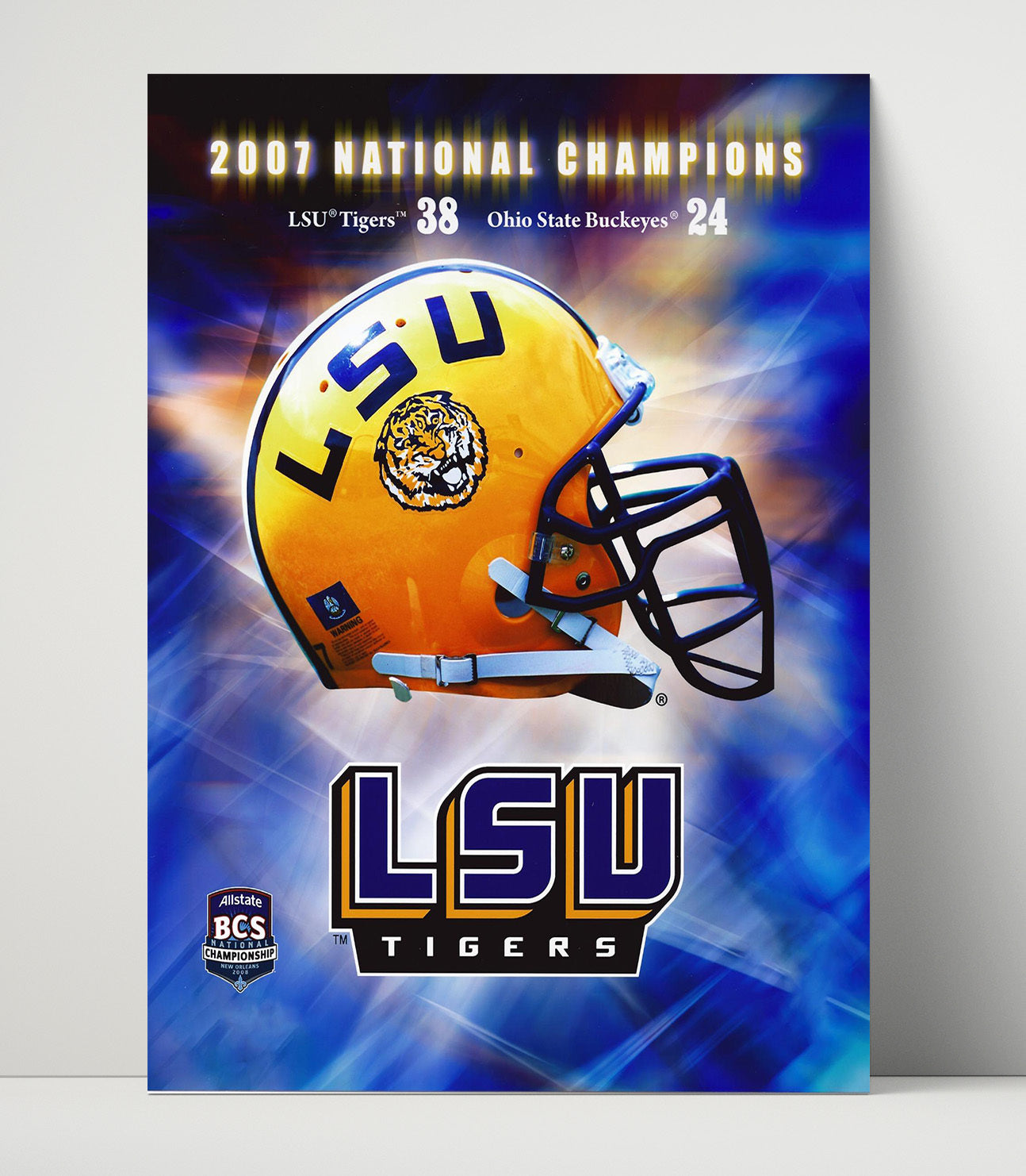 LSU Football National Championship Helmet Display 2007 College Football Wall Art 16x20 Unframed Print wall art print – College Football decor