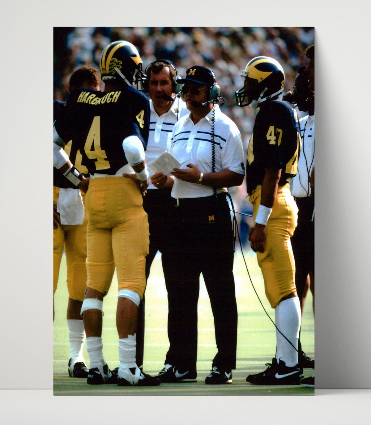 Michigan Football – Harbaugh Sideline Strategy with Coach unframed college football poster print
