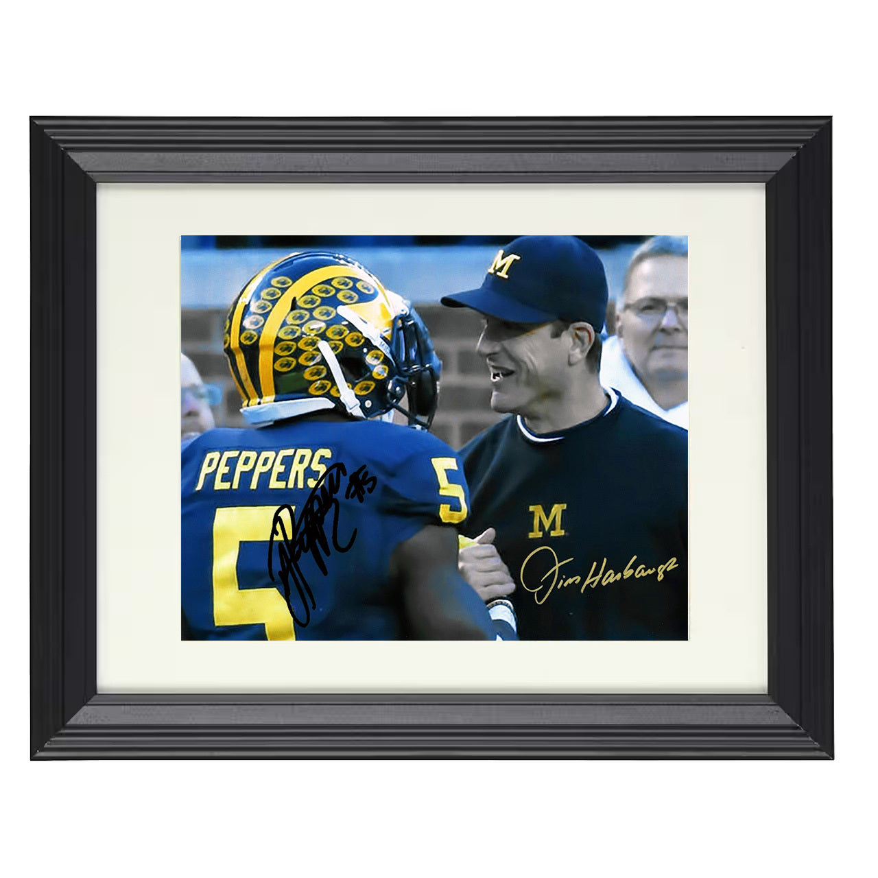 Michigan Football Jim Harbaugh and Jabrill Peppers Sideline 8x10 black beveled frame college football wall art
