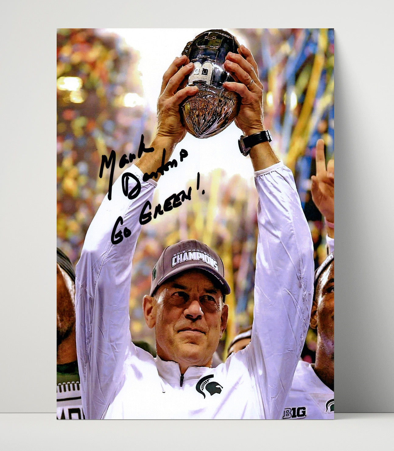 Michigan State Mark Dantonio Trophy Celebration Go Green College Football Wall Art 16x20 Unframed Print wall art print – College Football decor