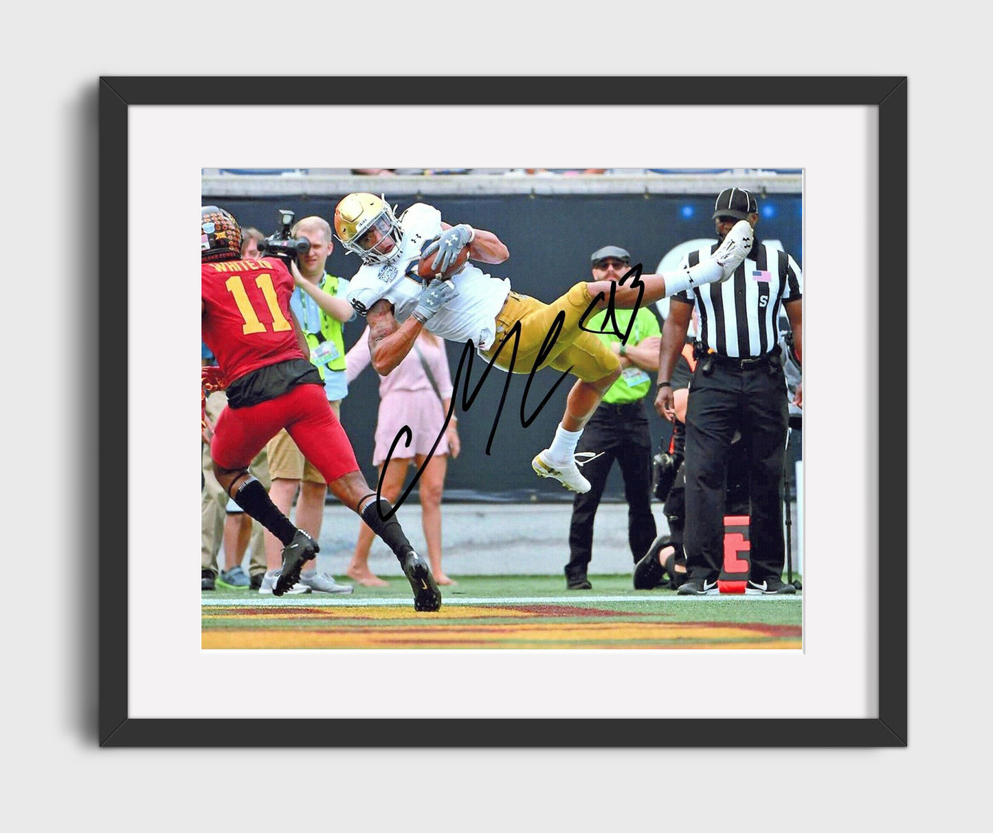 Notre Dame Football - Chase Claypool Leaping Touchdown Catch End Zone Extension 8x10 Gallery Frame college football wall art