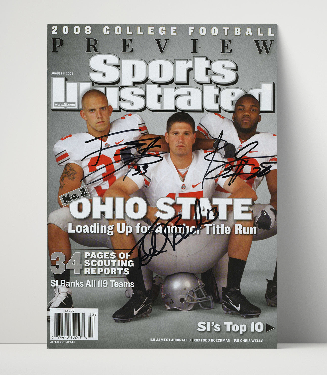 Ohio State Football Laurinaitis Wells Beanie Buckeyes Title Run Reload 2008 SI College 16x20 Unframed Print wall art print – College Football decor