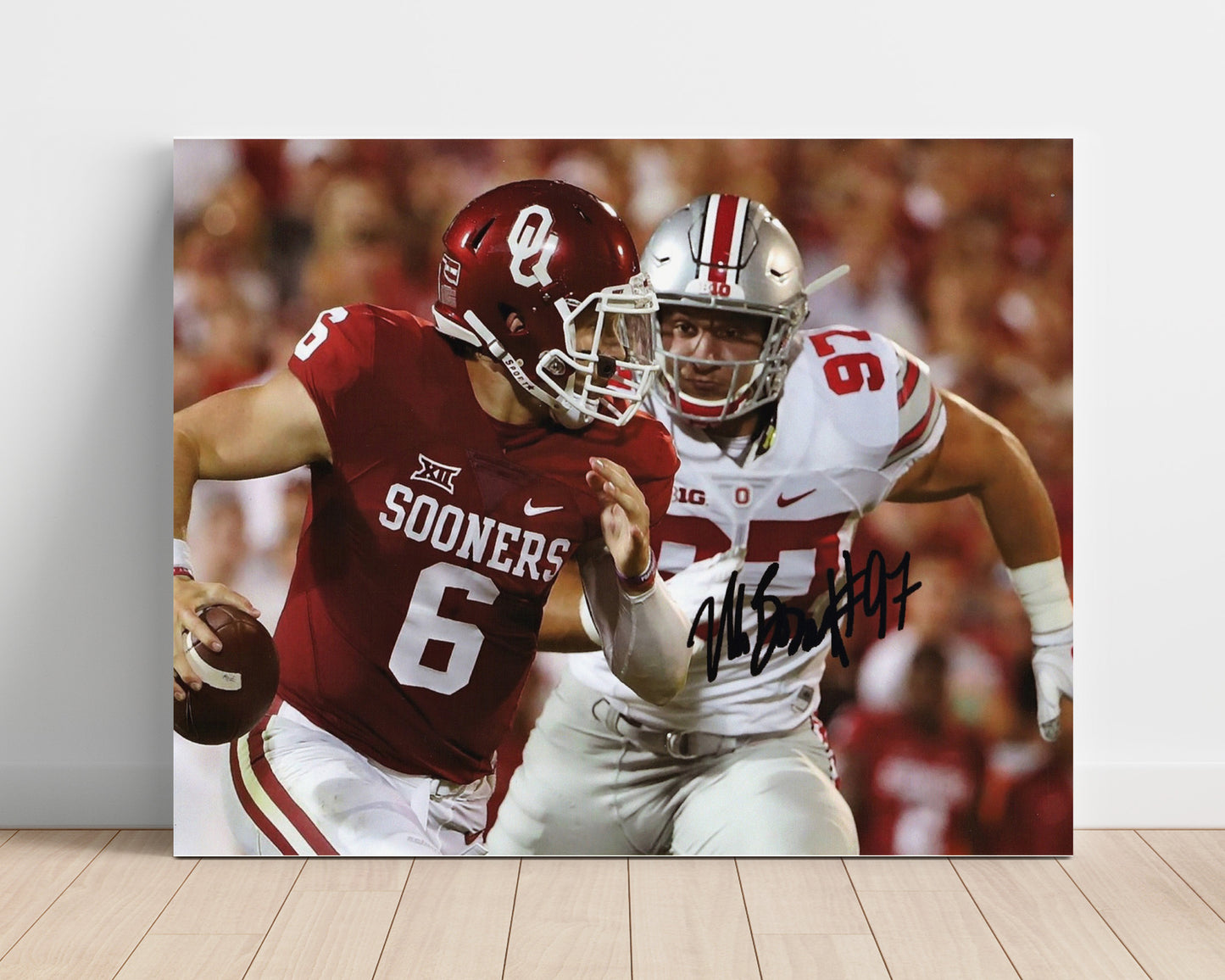 Ohio State Football Nick Bosa Pass Rush Pressure College Football Wall Art 16x20 Unframed Print wall art print – College Football decor