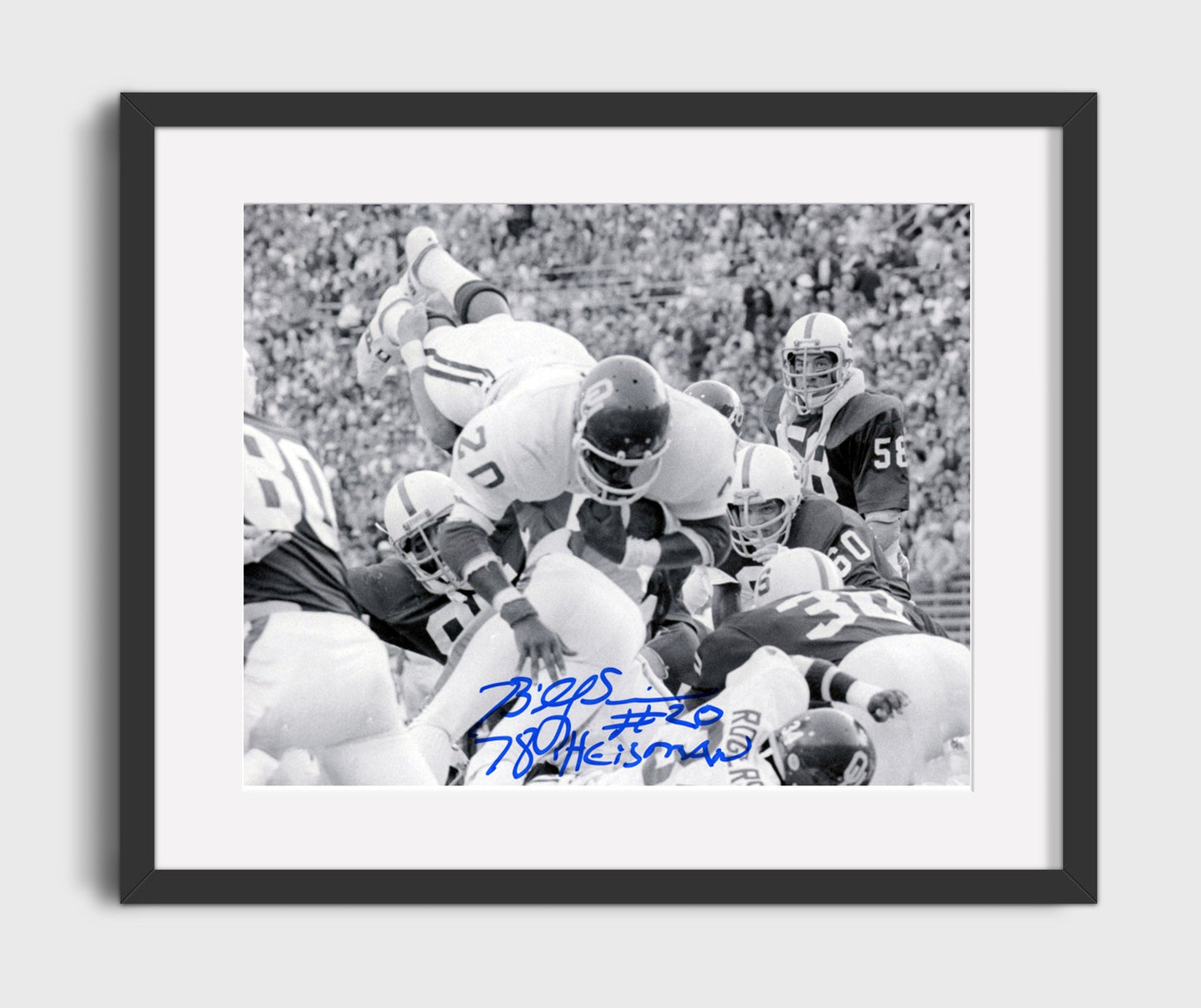 Oklahoma Football - Billy Sims Goal Line Dive Over Defender 8x10 Gallery Frame college football wall art