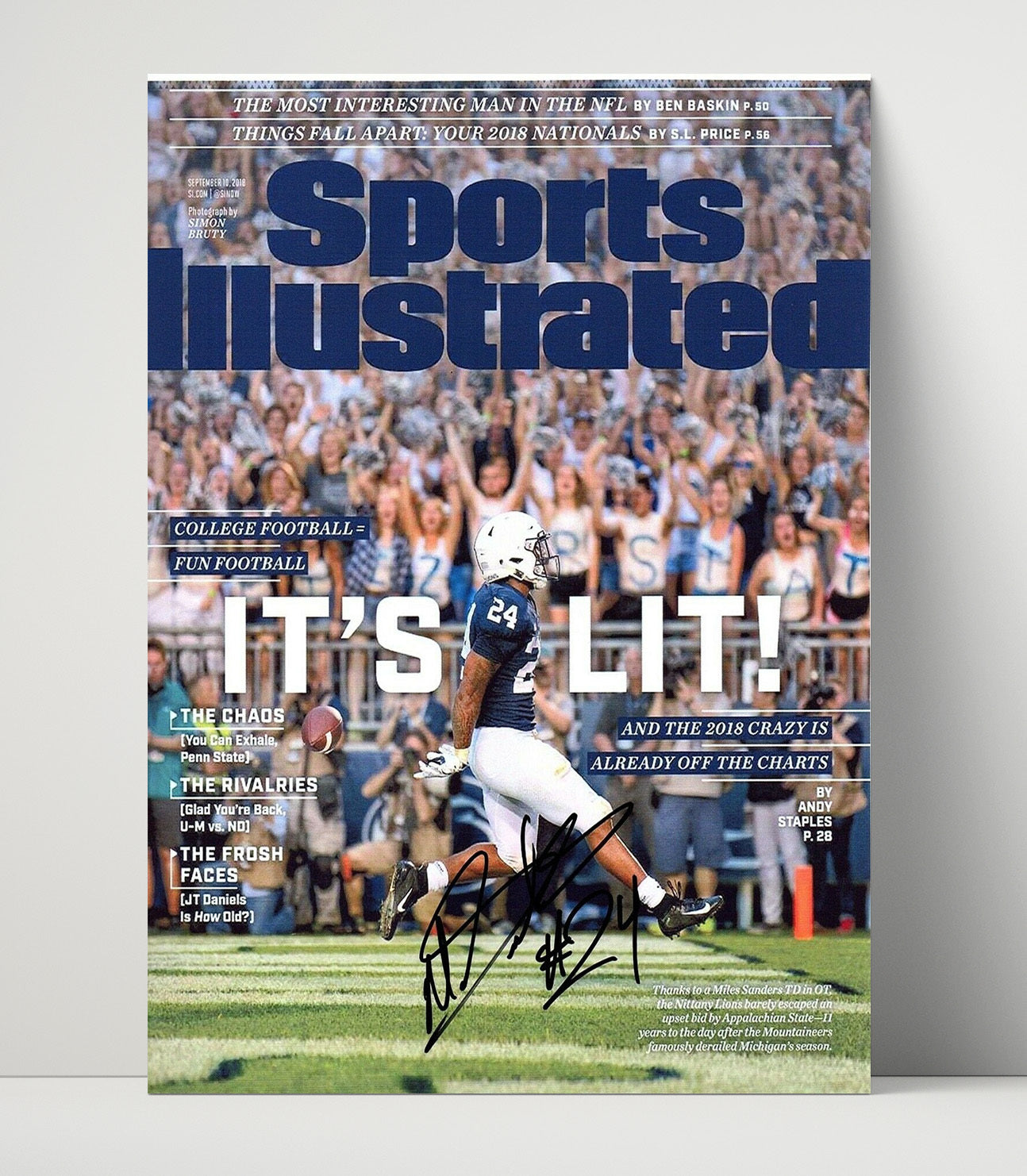 Penn State Football Miles Sanders Touchdown Celebration SI Cover 2018 College Football Wall Art 16x20 Unframed Print wall art print – College Football decor