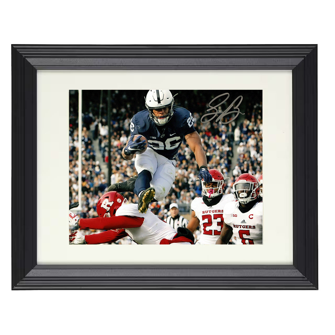 Penn State Football Saquon Barkley Hurdle 8x10 black beveled frame college football wall art