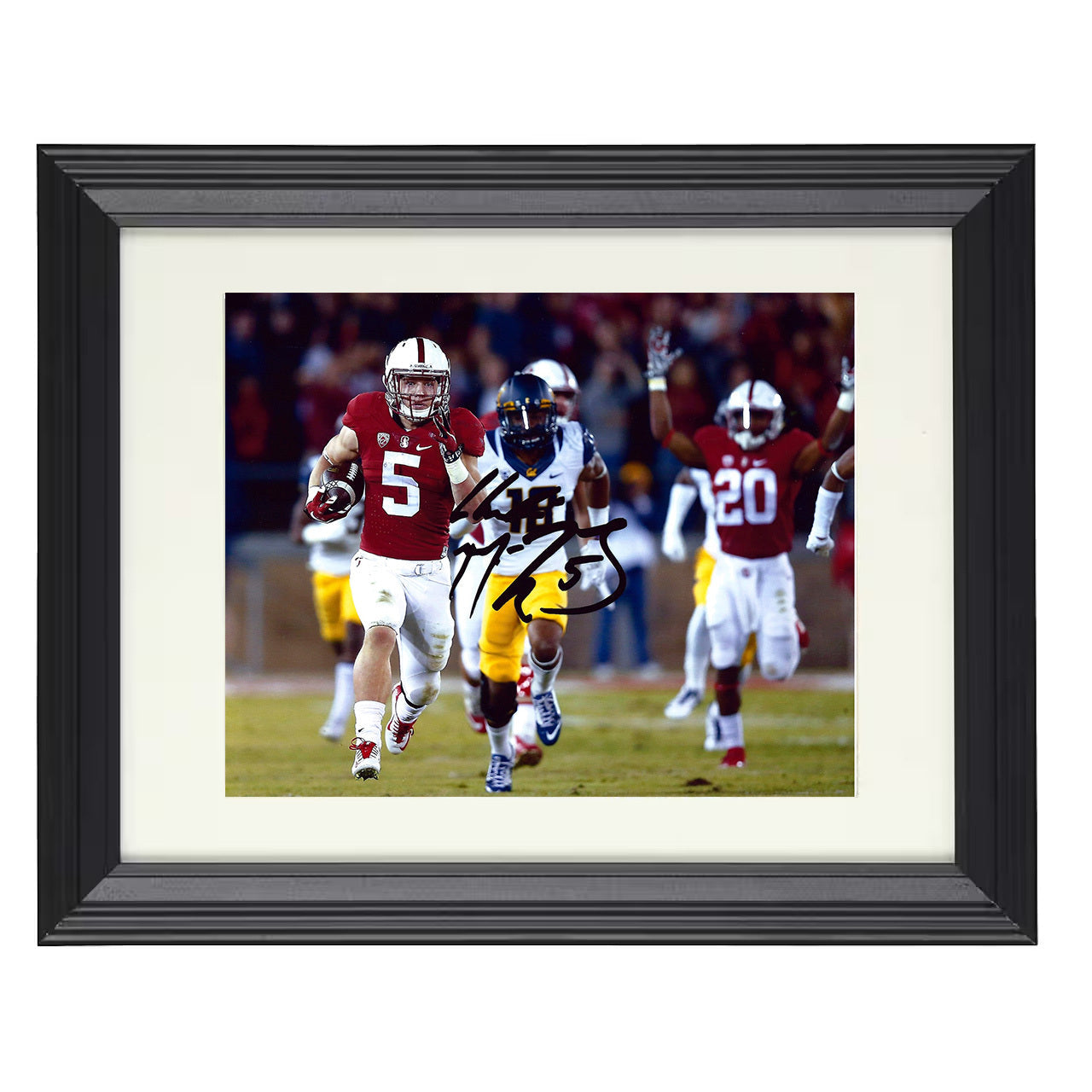 Stanford Christian McCaffrey Explosive Open Field Run 8x10 black beveled frame college football wall art