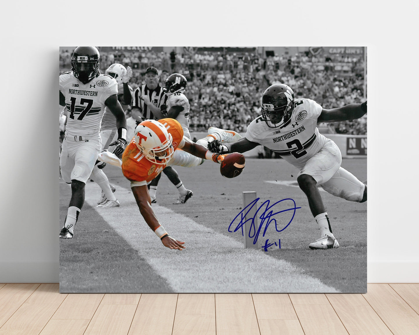 Tennessee Football Josh Dobbs Goal Line Pylon Dive College Football Wall Art 16x20 Unframed Print wall art print – College Football decor