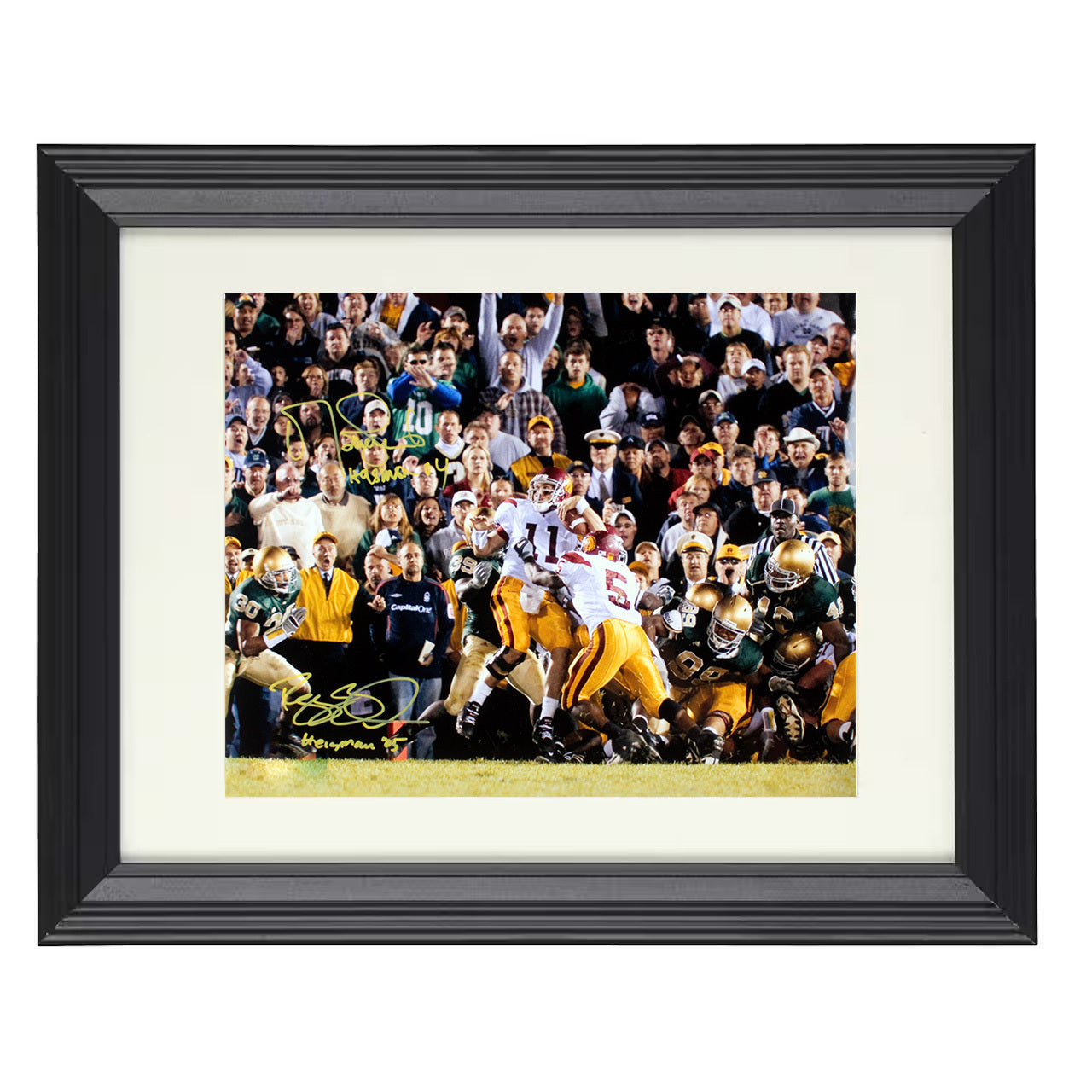USC Football Leinart and Bush Notre Dame Clash Heisman Era 8x10 black beveled frame college football wall art