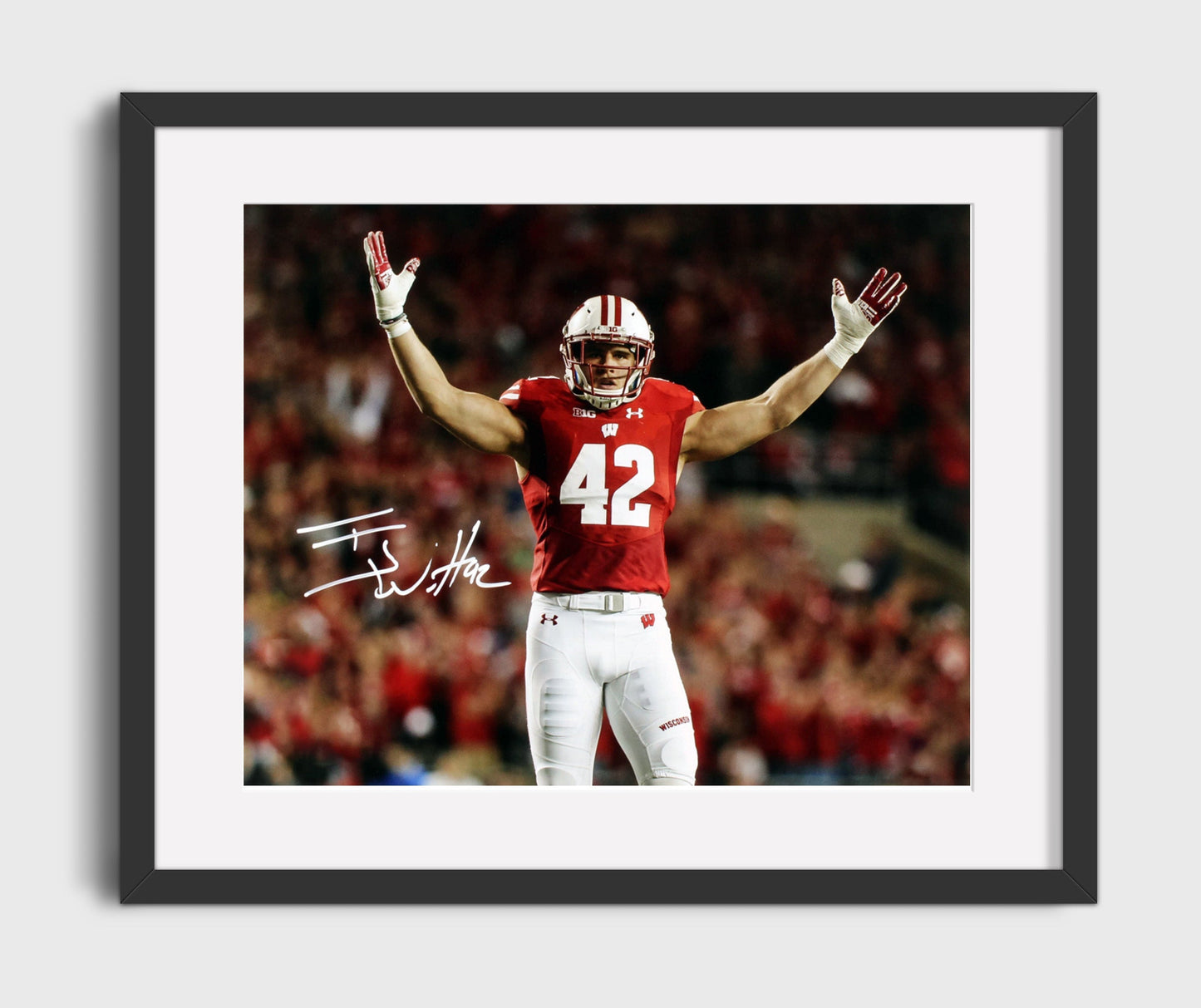 Wisconsin Football - TJ Watt Defensive Celebration Stand 8x10 Gallery Frame college football wall art