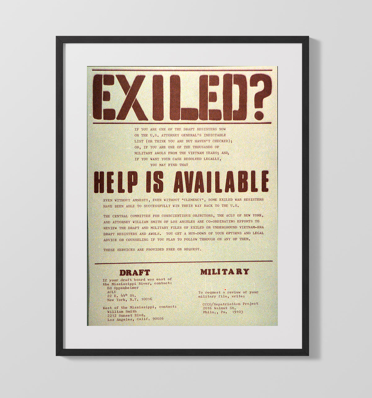 Exiled Help Is Available 16x20 Gallery Frame counterculture wall art