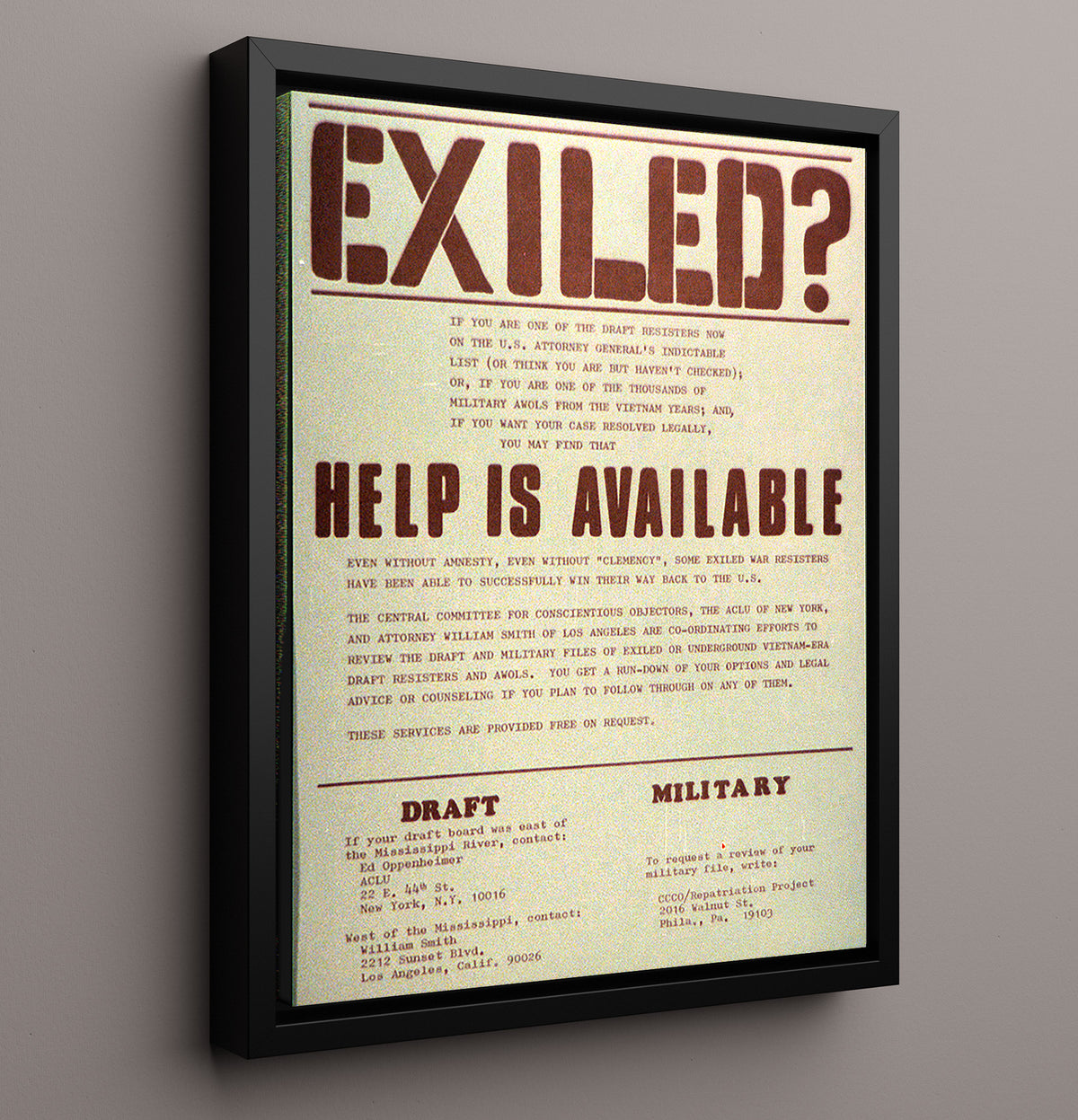 Exiled Help Is Available - Counterculture - 16x20 Framed Canvas