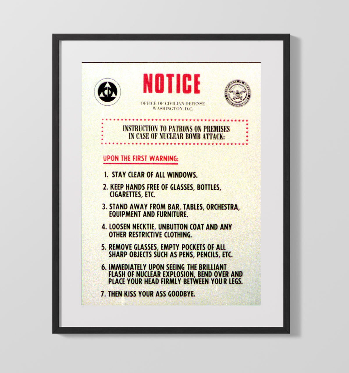 Nuclear Bomb Attack Notice 16x20 Gallery Frame counterculture wall art