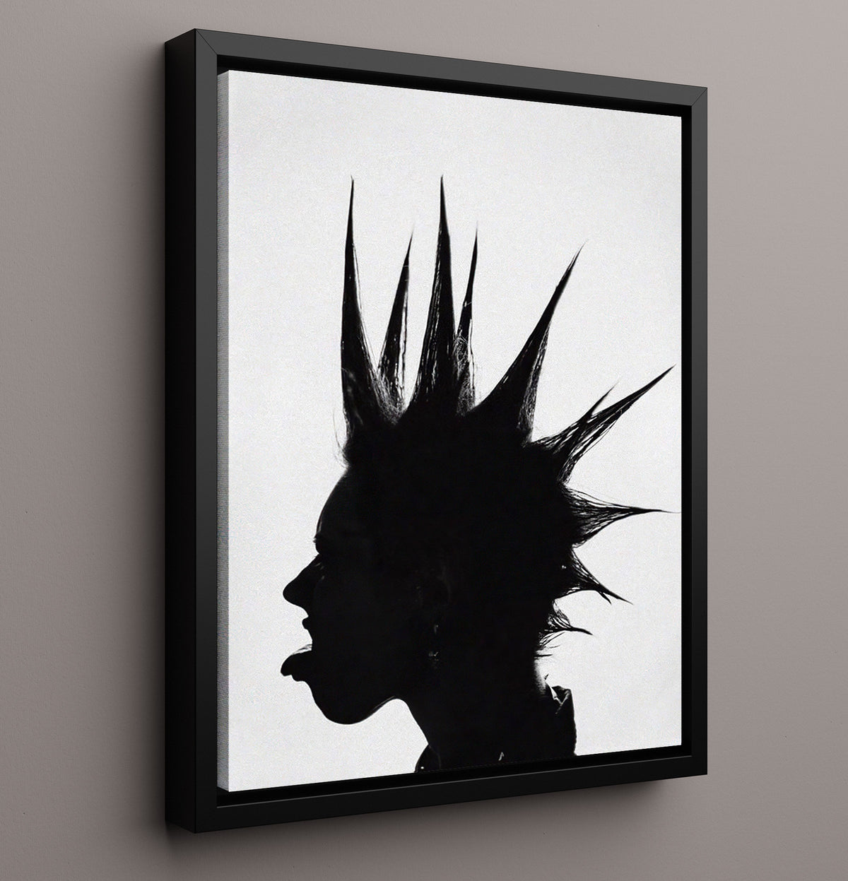 Punk Silhouette with Spiked Hair - Counterculture - 16x20 Framed Canvas