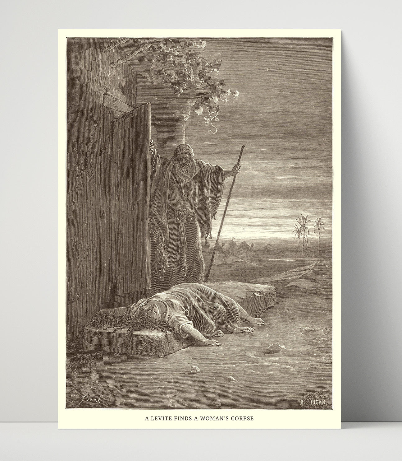 A Levite Finds a Womans Corpse Judges 19:27-28 Dore Bible Illustration Wall Art 16x20 Unframed Print wall art print